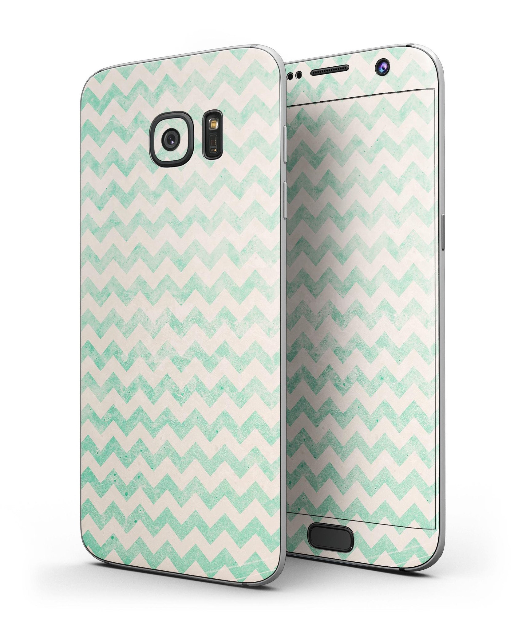 Faded Aqua Chevron Pattern skin kit for Samsung Galaxy S7 and S7 Edge, showcasing vibrant colors and stylish design.