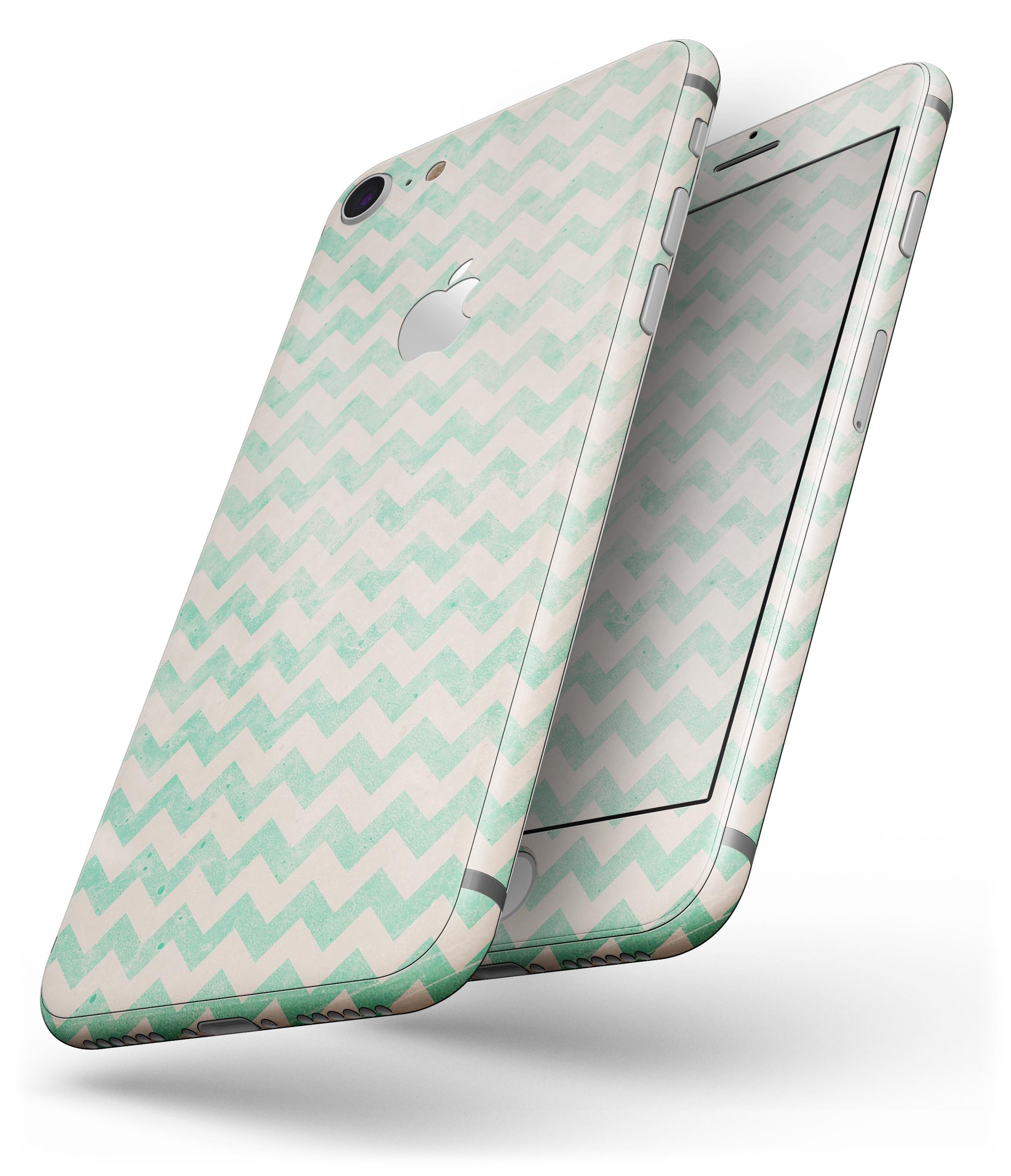 Faded Aqua Chevron Pattern skin for iPhone 8 and 8 Plus, showcasing a stylish design with a vibrant chevron pattern.