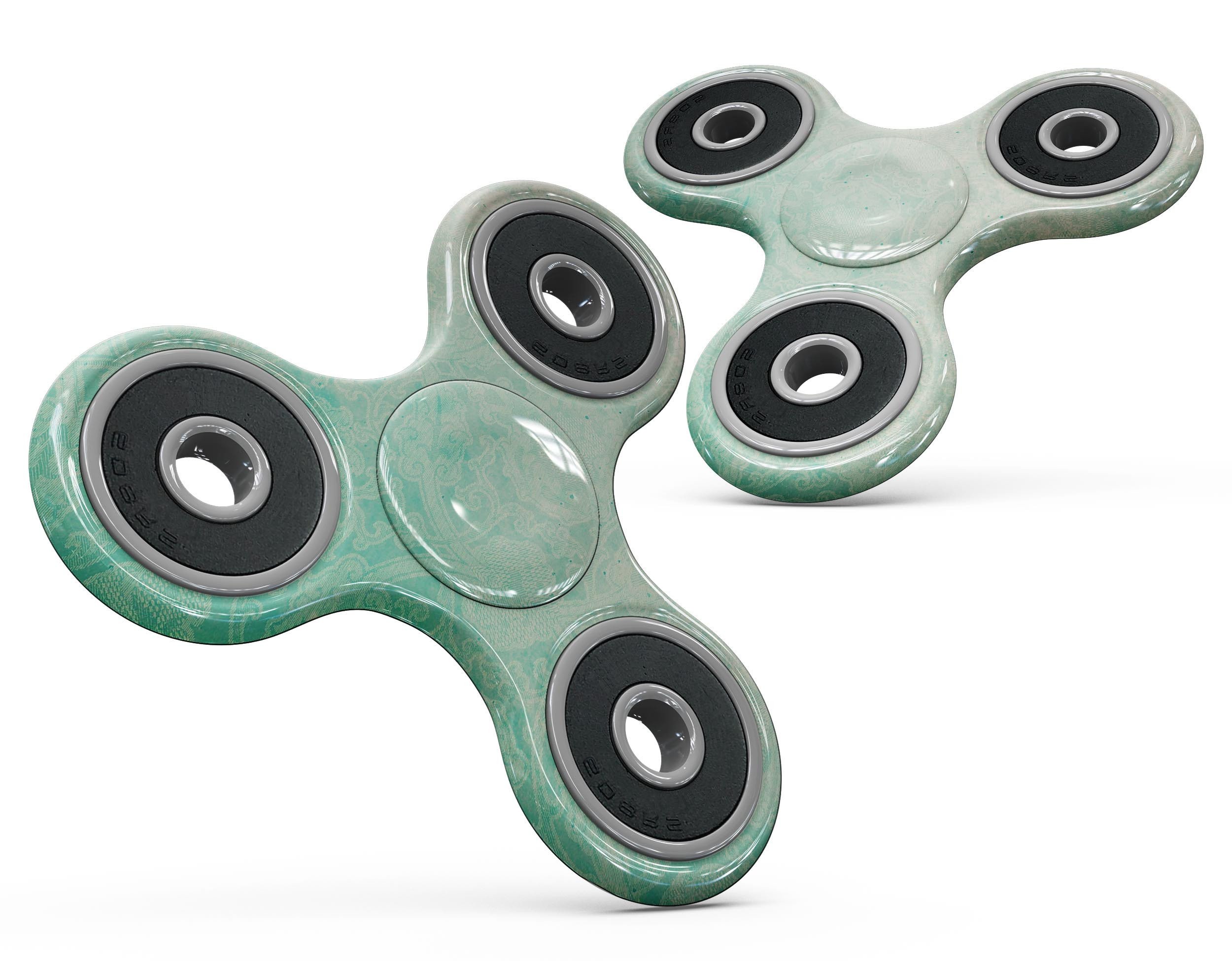 Faded Aqua Rococo Pattern Full-Body Skin-Kit for fidget spinner, showcasing vibrant colors and intricate design.