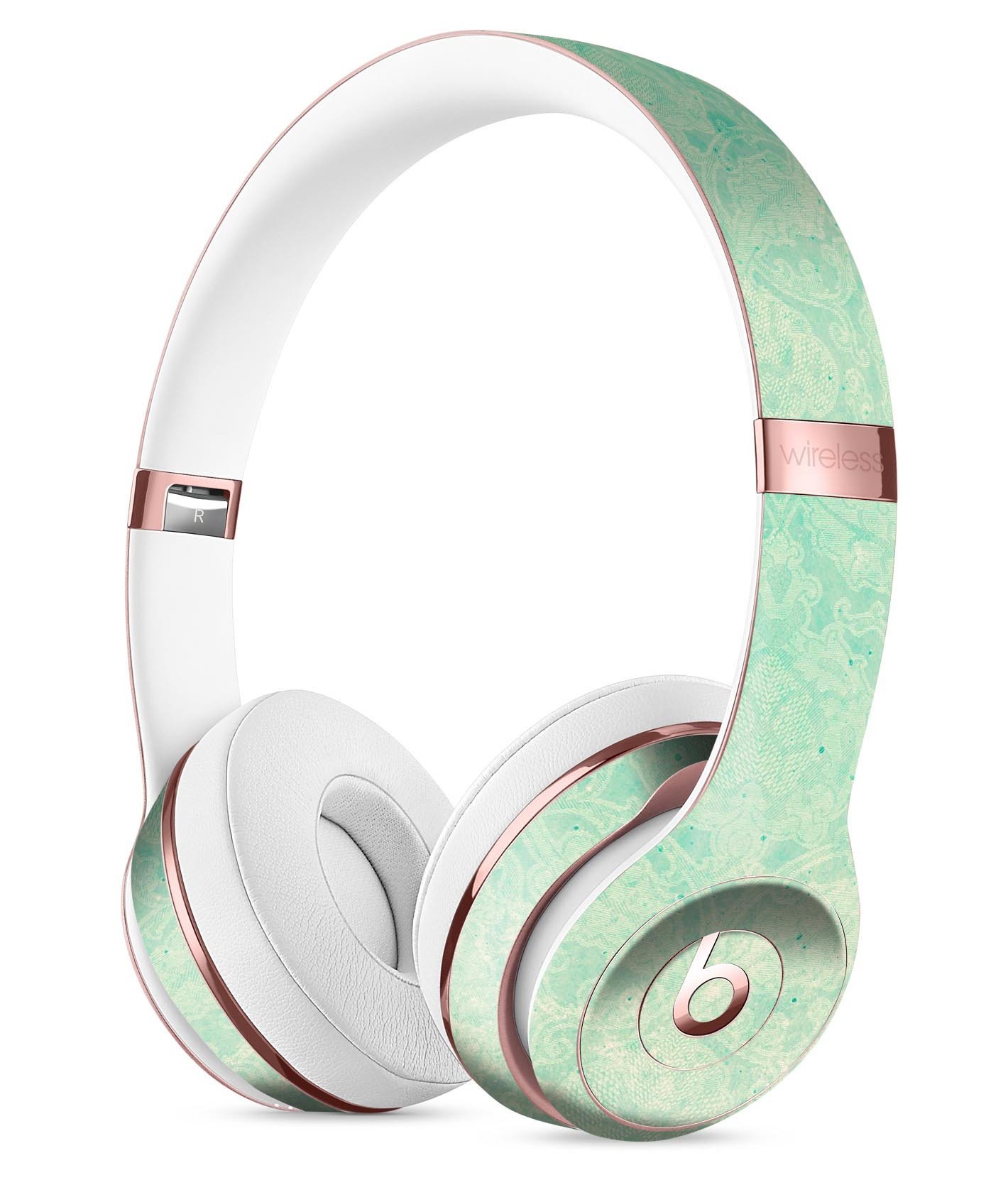 Faded Aqua Rococo Pattern Skin Kit for Beats by Dre Solo 3 Wireless Headphones, showcasing vibrant colors and intricate design.