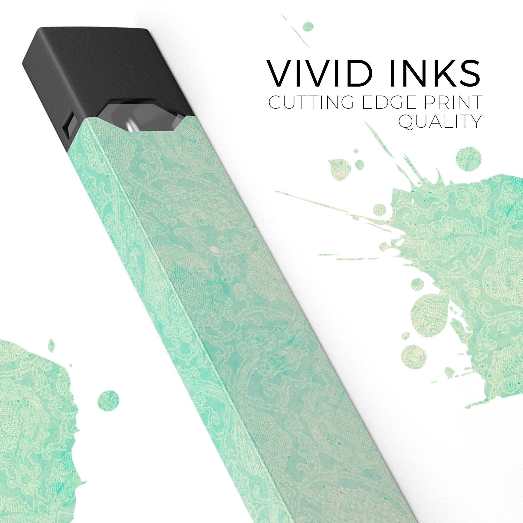 Faded Aqua Rococo Pattern skin-wrap sticker designed for JUUL vaping device, showcasing intricate design and premium quality.