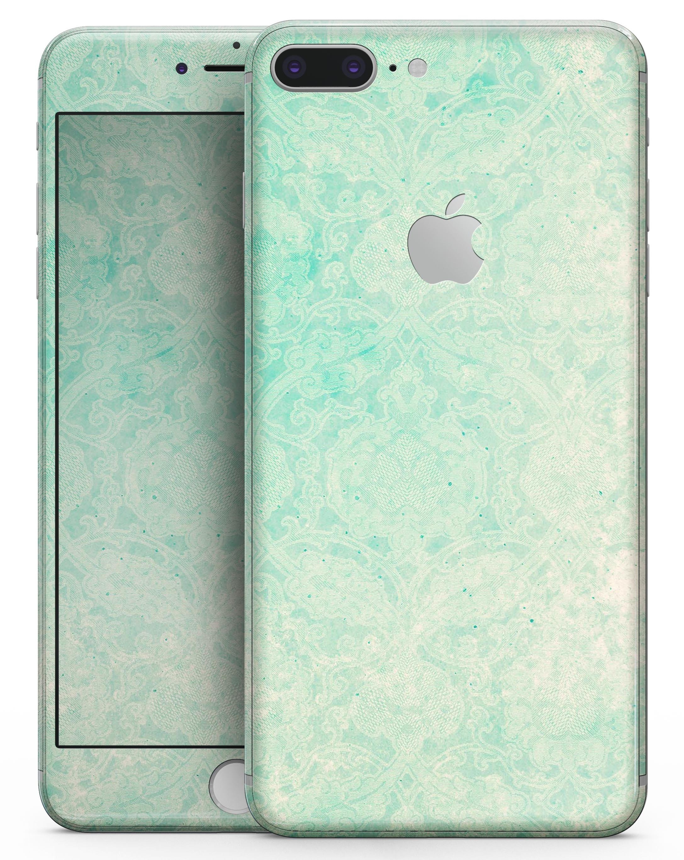 Faded Aqua Rococo Pattern skin for iPhone 8 and 8 Plus, showcasing vibrant colors and intricate design.