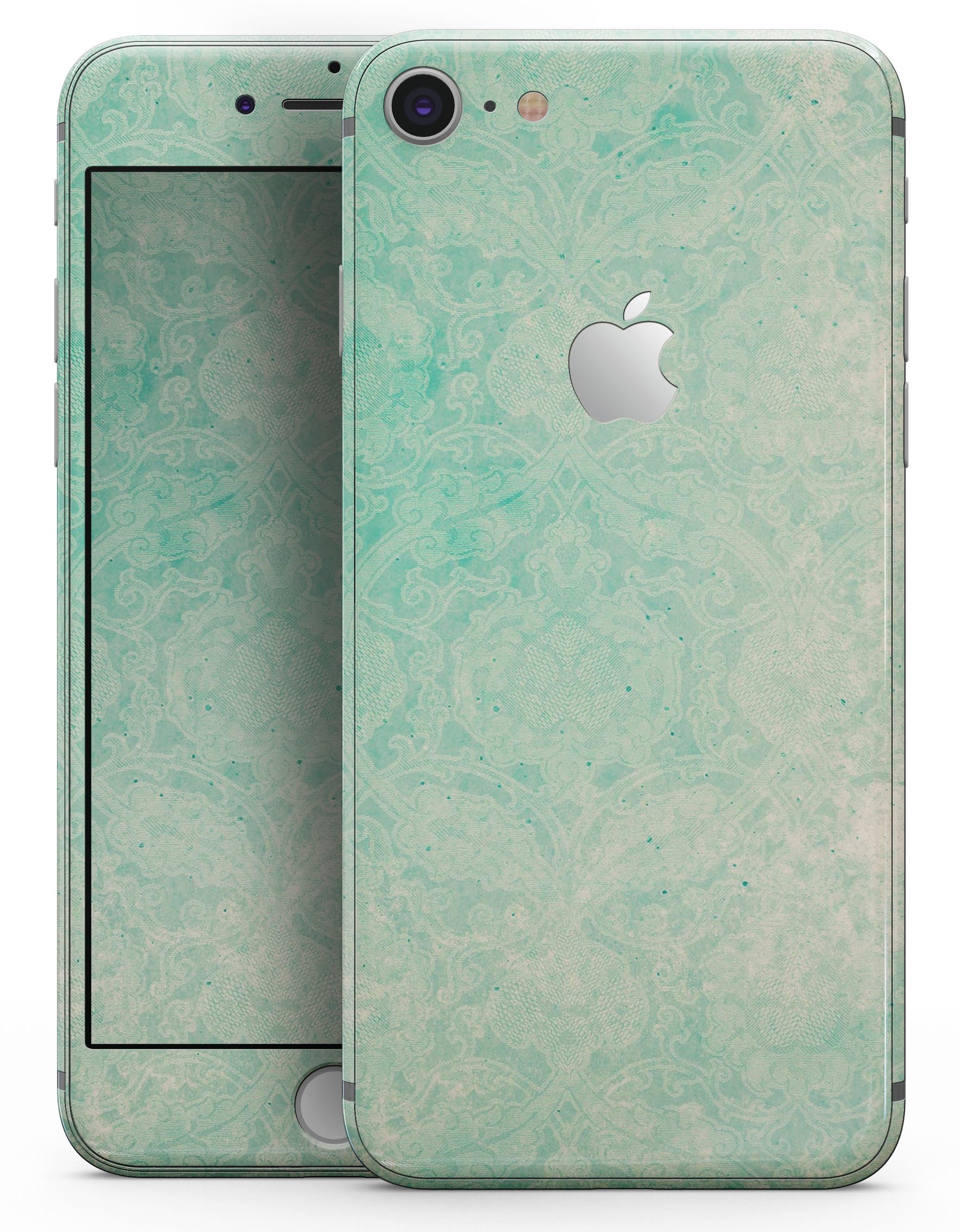 Faded Aqua Rococo Pattern skin for iPhone 8 and 8 Plus, showcasing vibrant colors and intricate design.