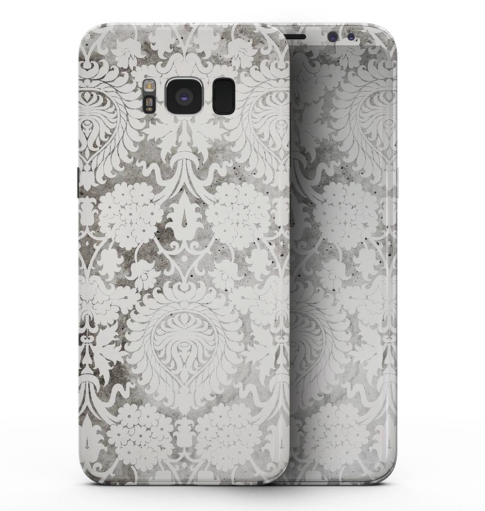 Faded black and white cauliflower damask pattern skin for Samsung Galaxy S8, showcasing a stylish design that protects the device.