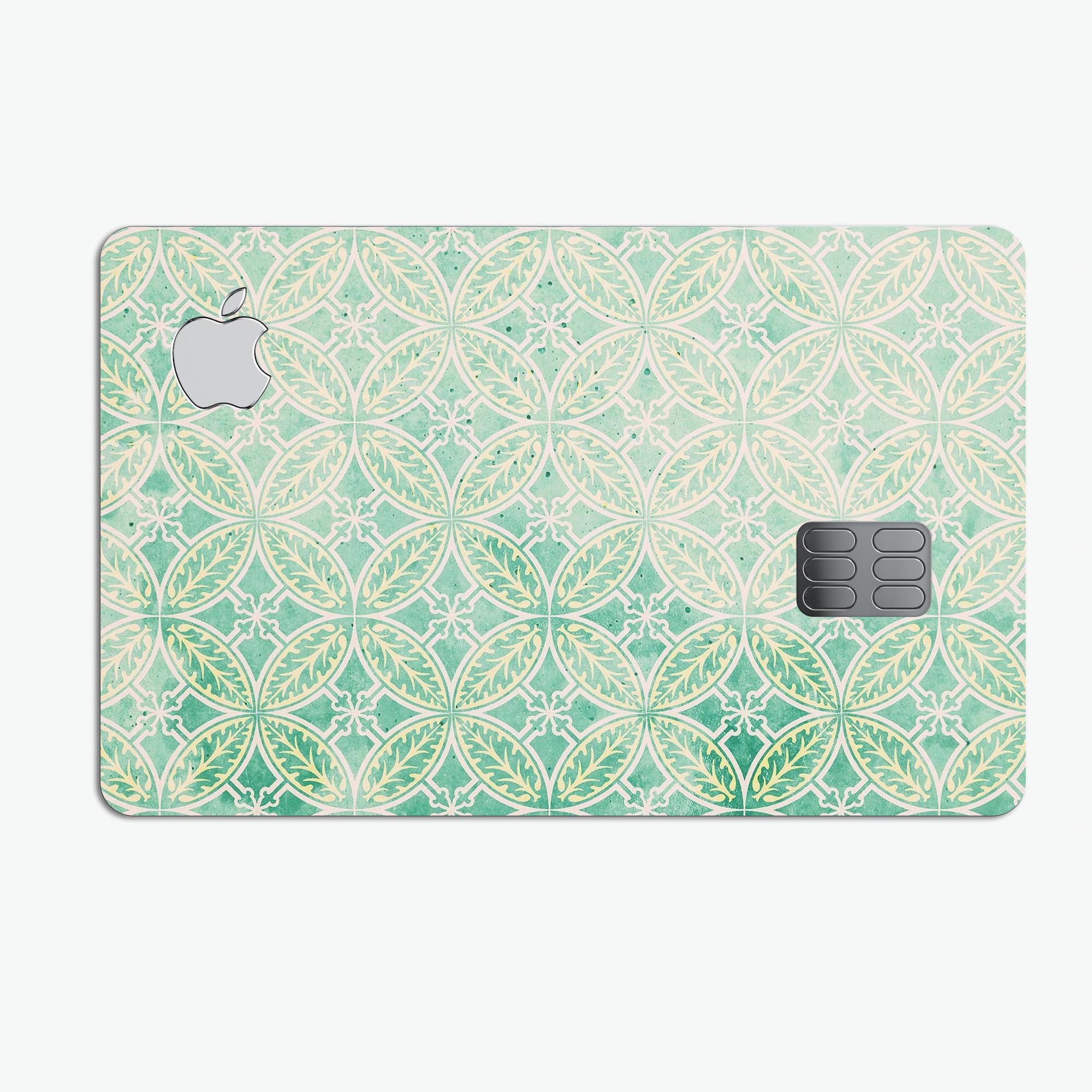 Faded blue and green overlapping circles decal on an Apple Card, showcasing its stylish design and premium quality.