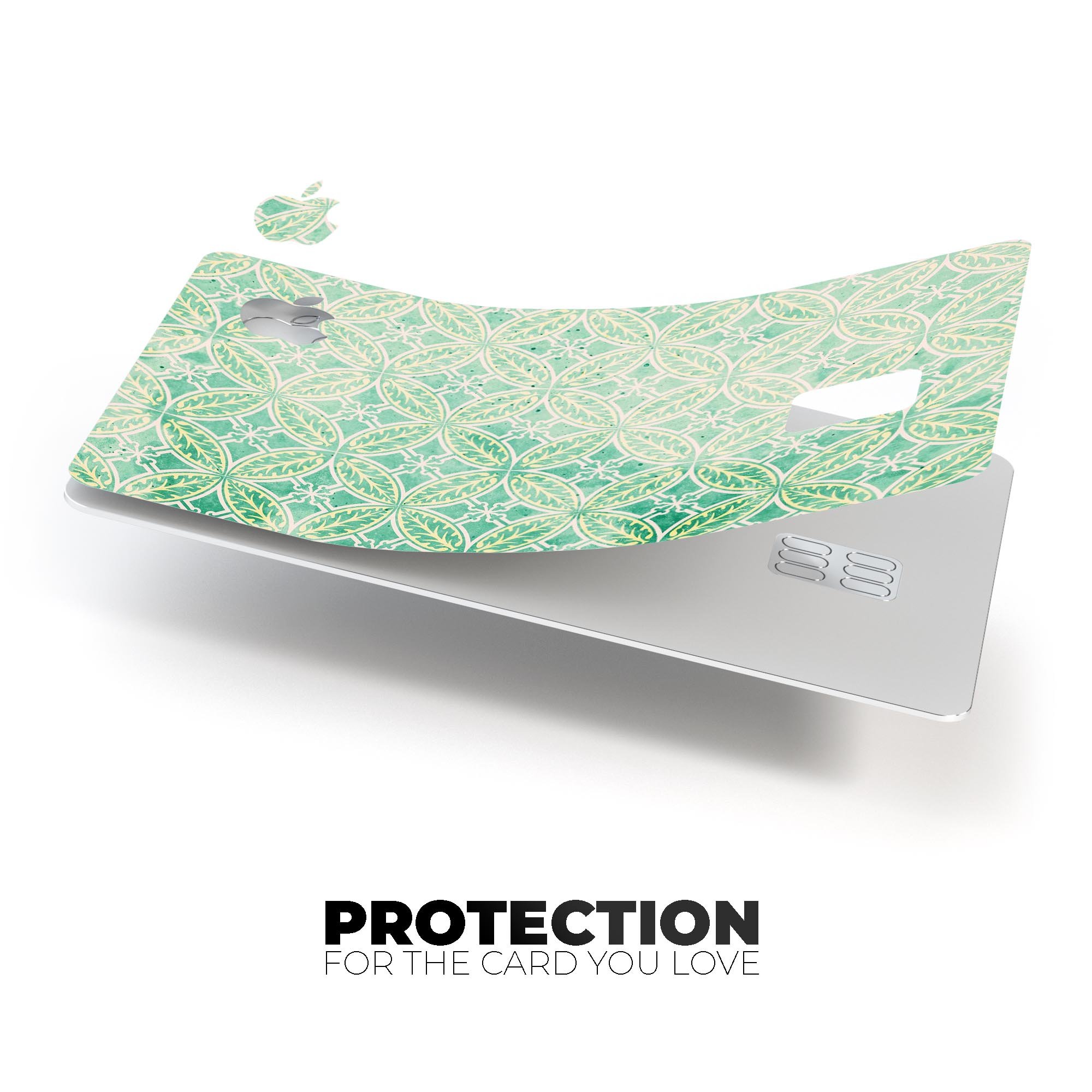 Faded blue and green overlapping circles decal on an Apple Card, showcasing its stylish design and premium quality.