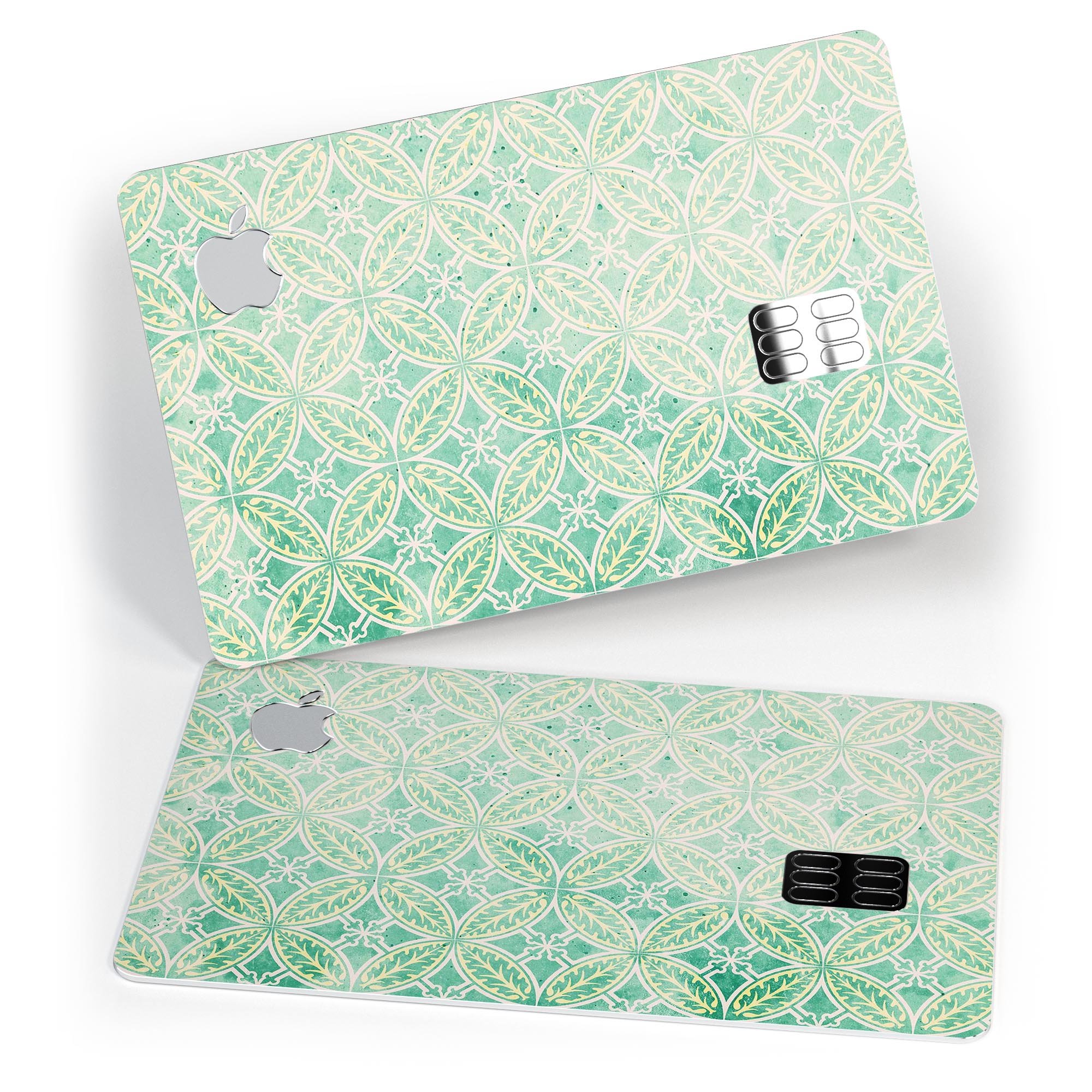 Faded blue and green overlapping circles decal on an Apple Card, showcasing its stylish design and premium quality.