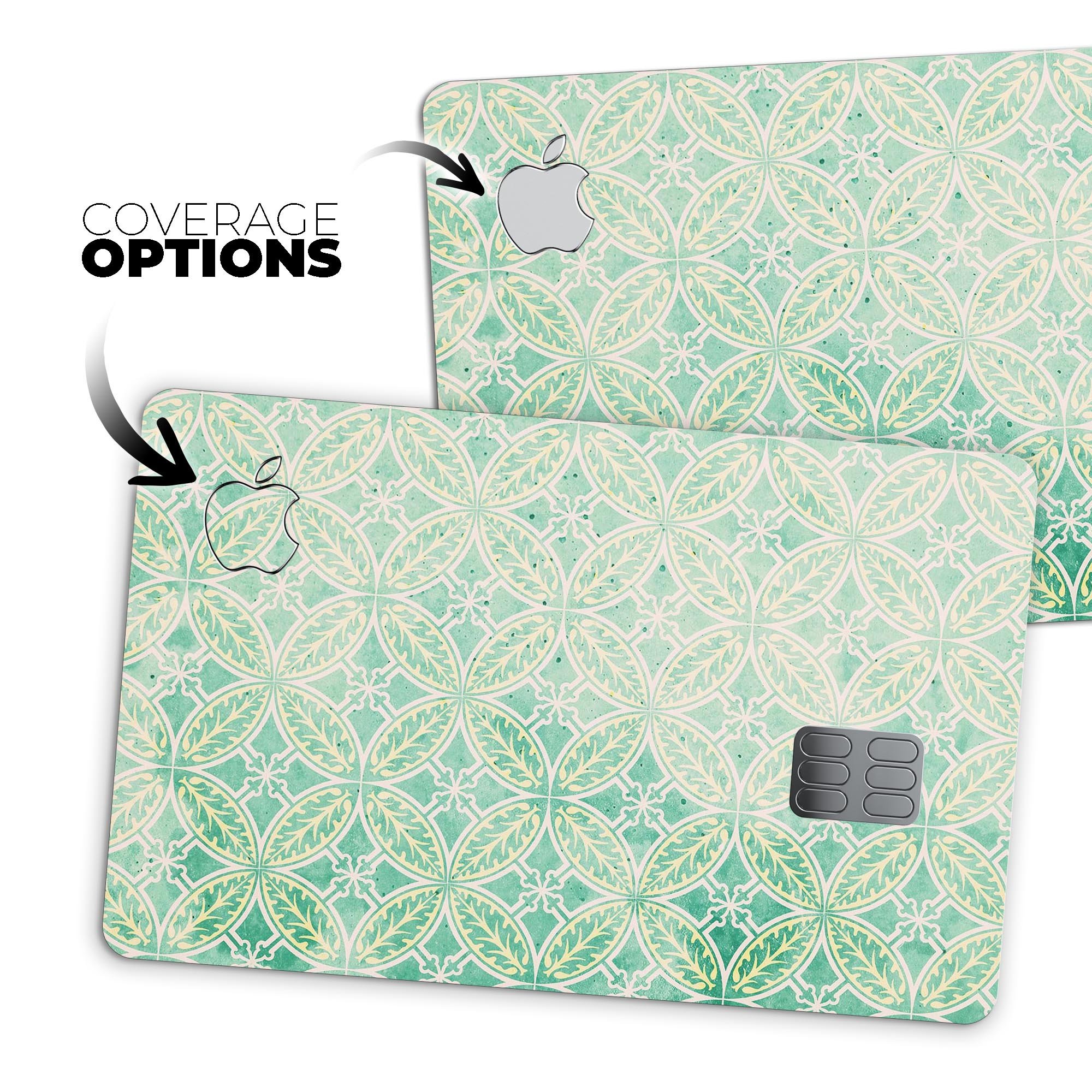 Faded blue and green overlapping circles decal on an Apple Card, showcasing its stylish design and premium quality.