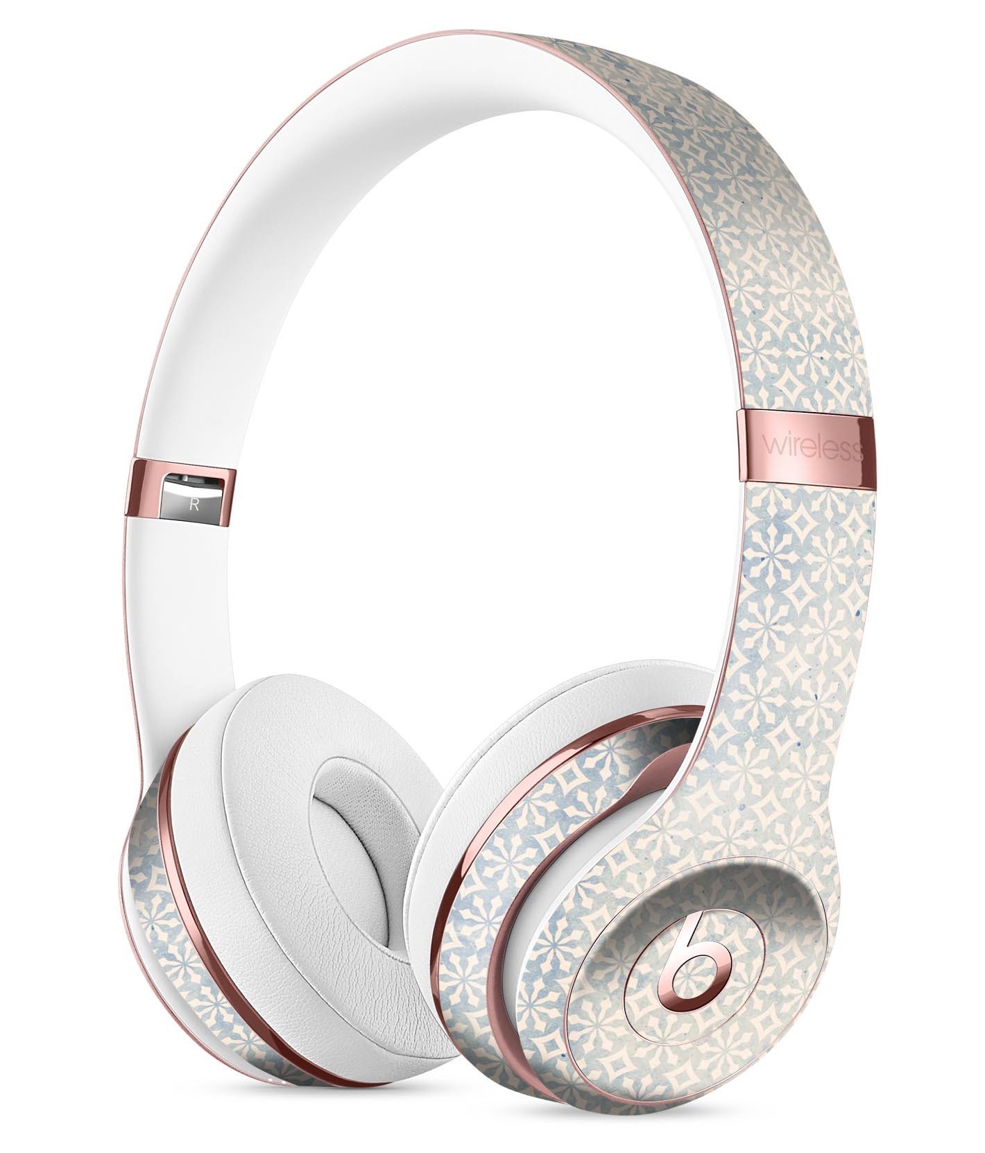 Faded blue and white snowflake pattern skin kit for Beats by Dre Solo 3 Wireless Headphones, showcasing a stylish design.