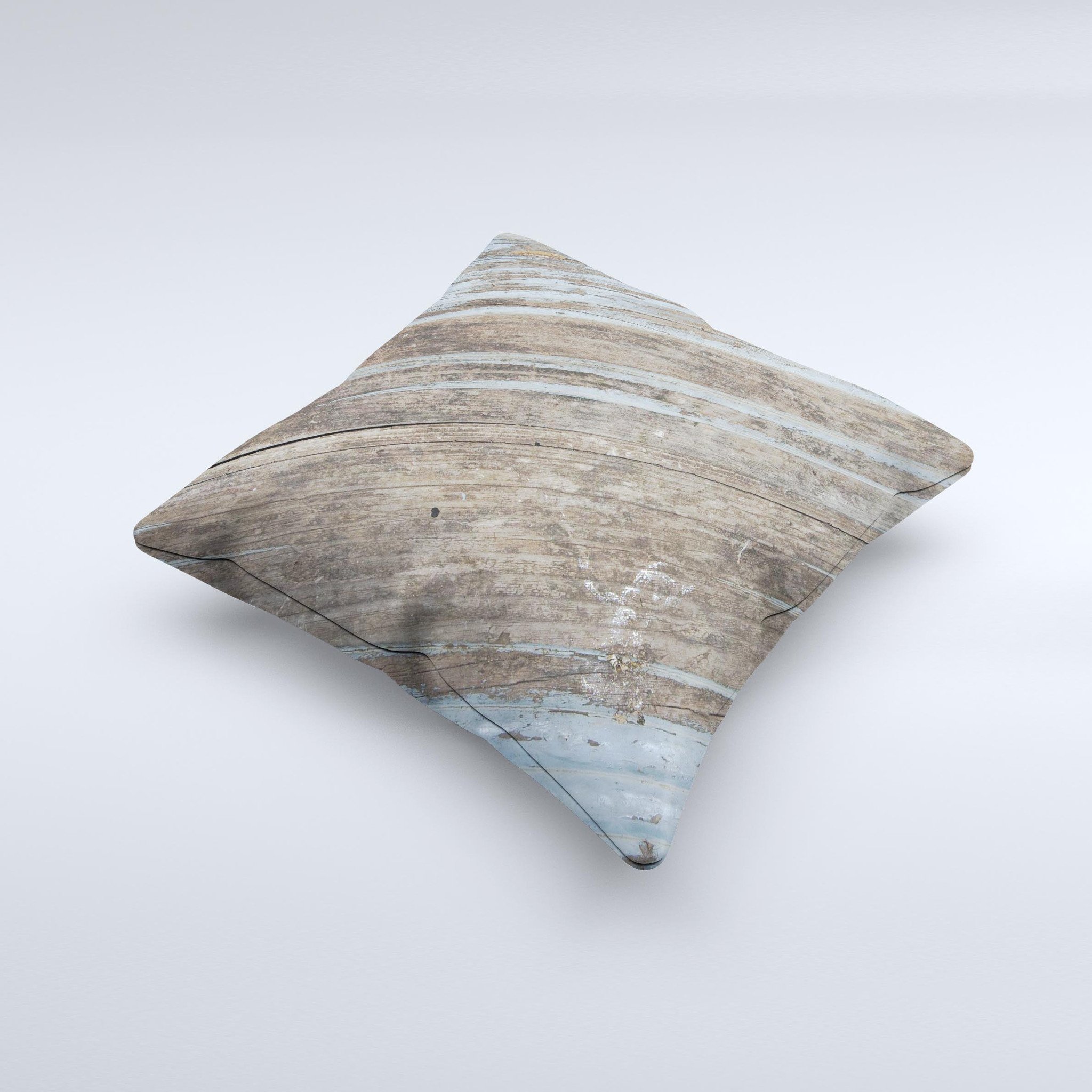 Faded Blue Paint on Wood Ink-Fuzed Decorative Throw Pillow showcasing a rustic design with a soft texture, perfect for home decor.