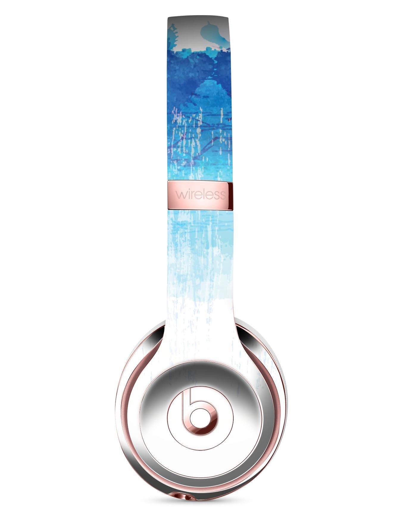 Faded Blue Watercolor Strokes Skin Kit for Beats by Dre Solo 3 Wireless Headphones, showcasing vibrant colors and artistic design.