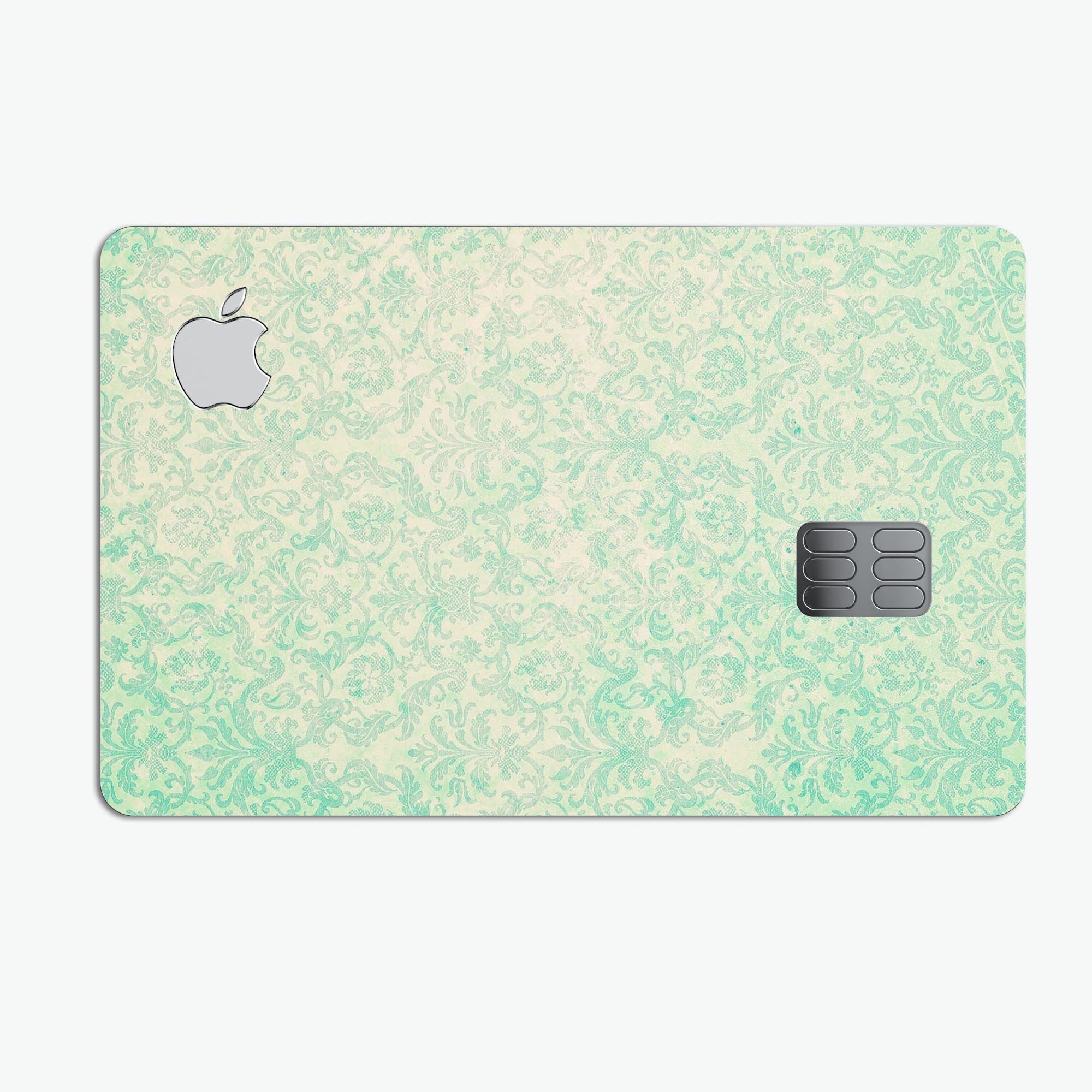 Faded Blue-Green Rococo Pattern skin for Apple Card, showcasing its elegant design and premium quality.