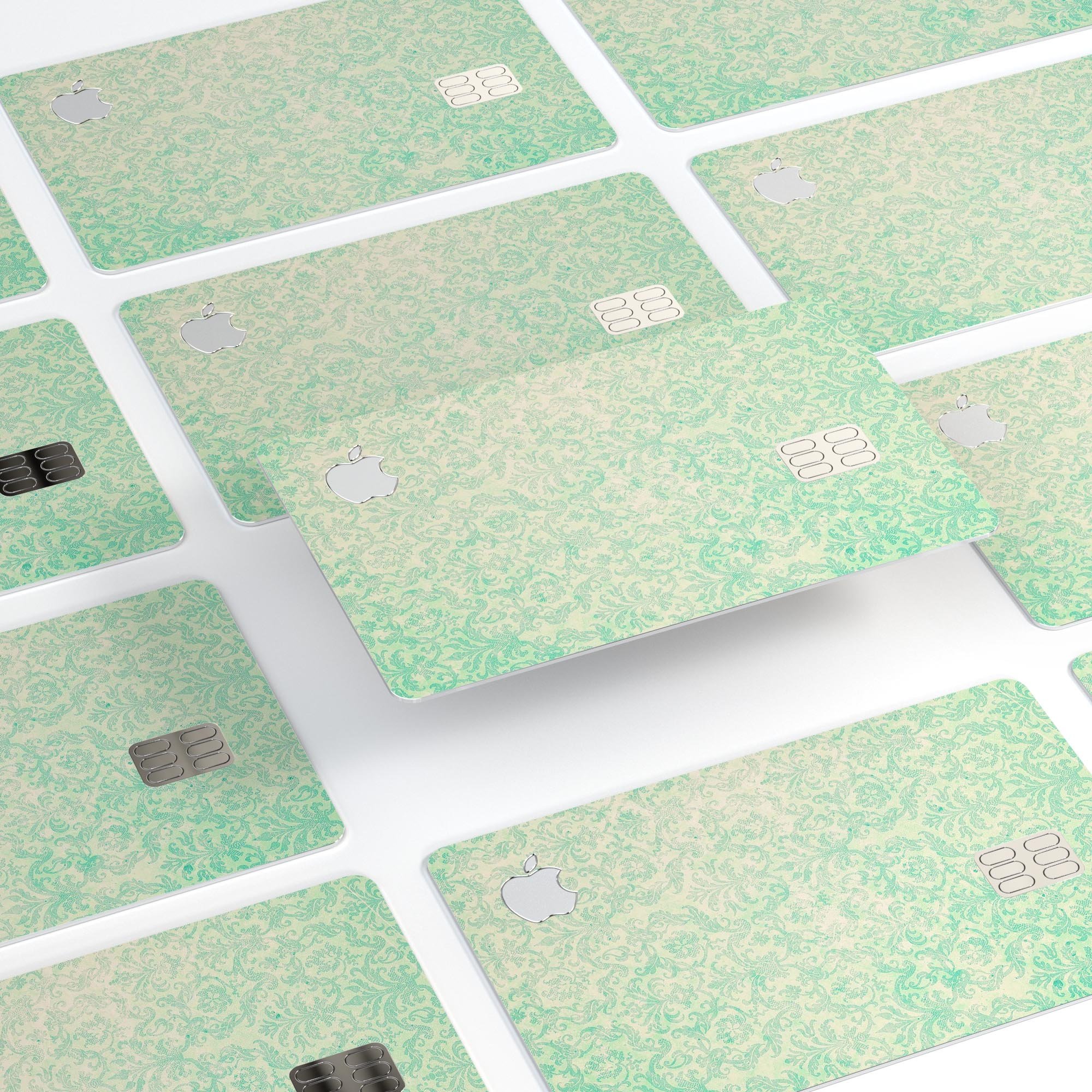 Faded Blue-Green Rococo Pattern skin for Apple Card, showcasing its elegant design and premium quality.