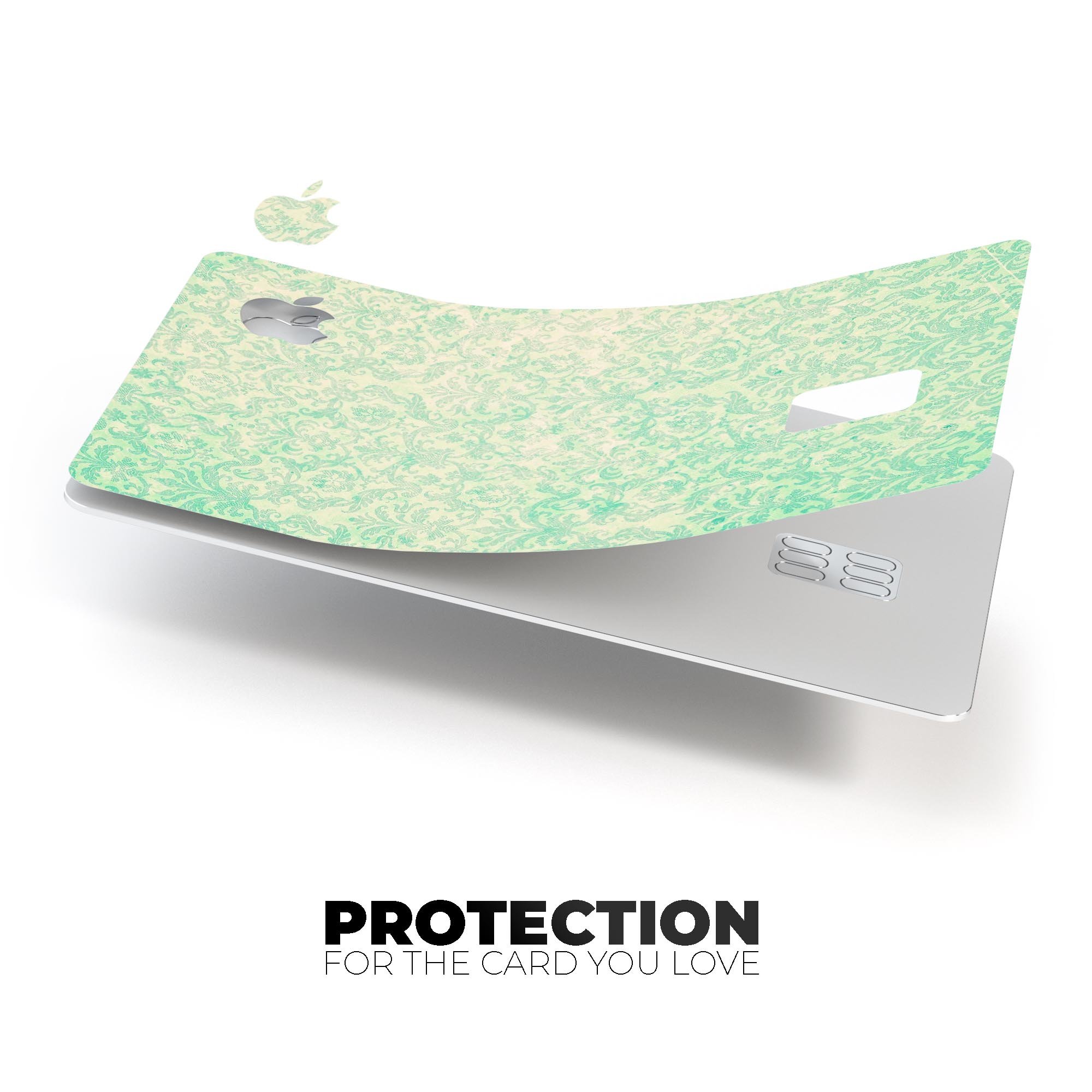 Faded Blue-Green Rococo Pattern skin for Apple Card, showcasing its elegant design and premium quality.