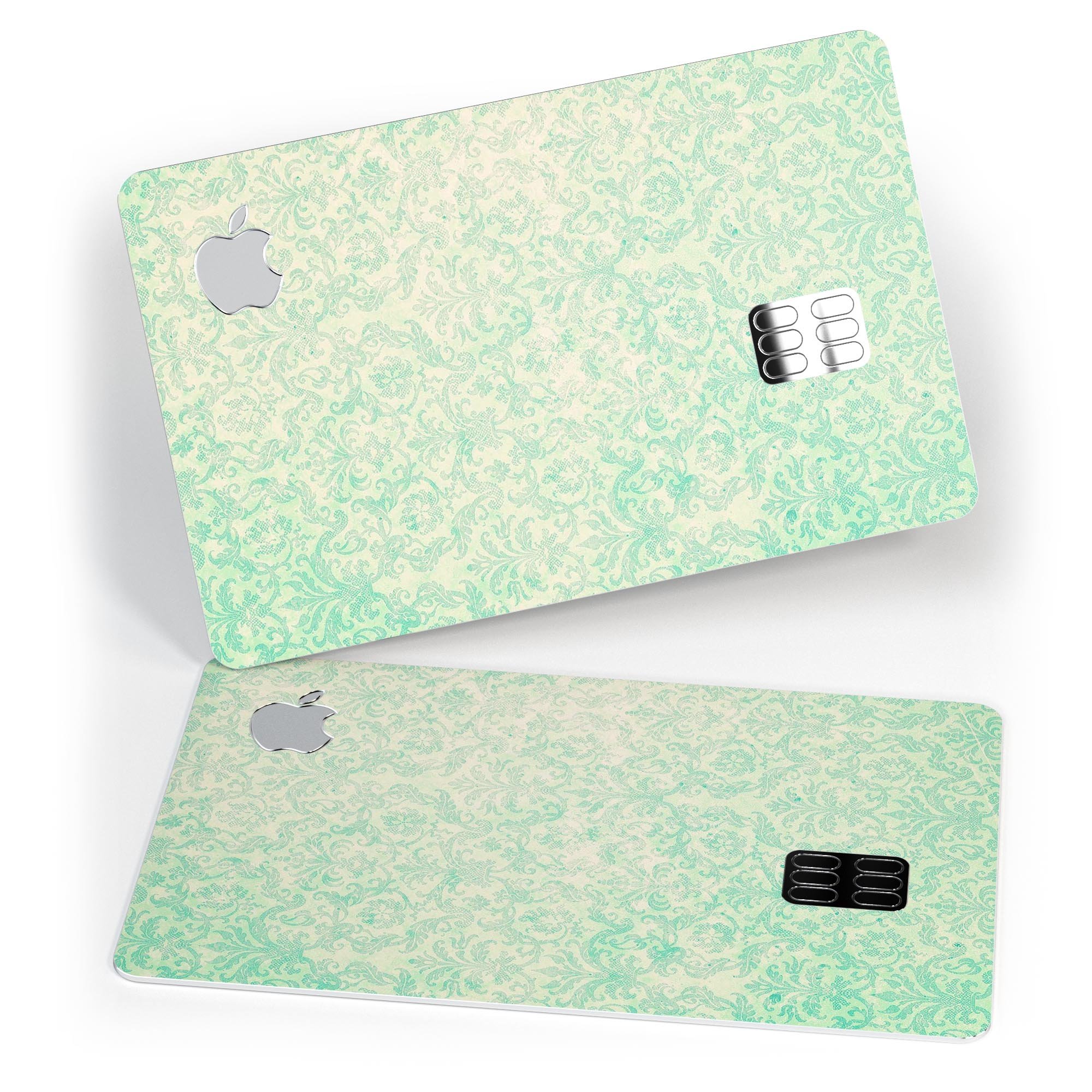 Faded Blue-Green Rococo Pattern skin for Apple Card, showcasing its elegant design and premium quality.