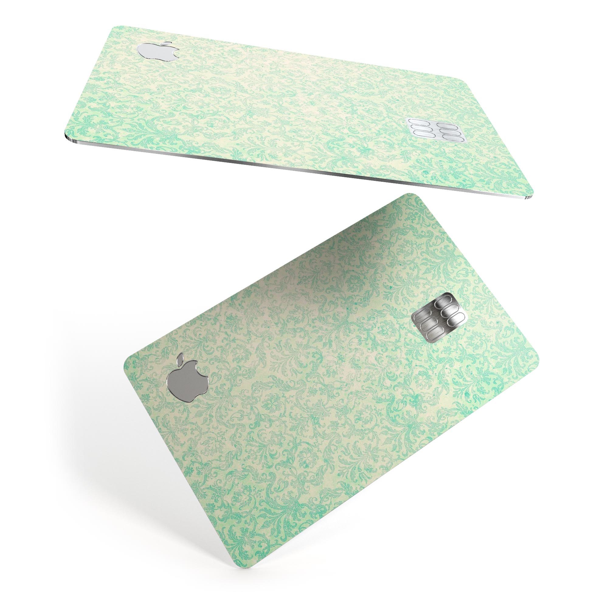 Faded Blue-Green Rococo Pattern skin for Apple Card, showcasing its elegant design and premium quality.