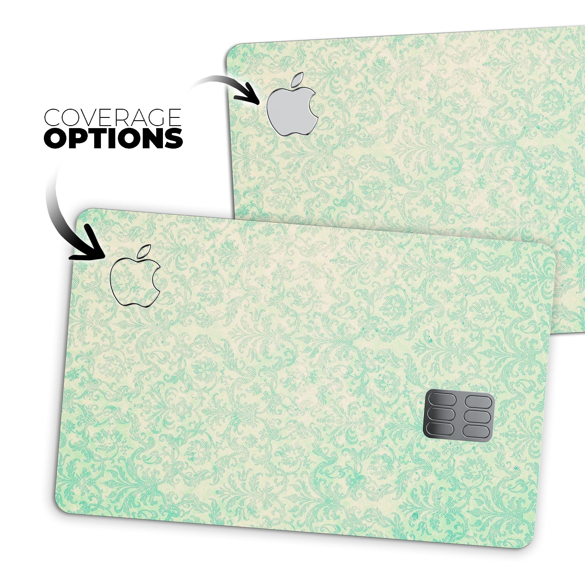 Faded Blue-Green Rococo Pattern skin for Apple Card, showcasing its elegant design and premium quality.