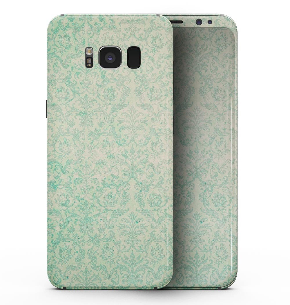 Faded Blue-Green Rococo Pattern skin for Samsung Galaxy S8, showcasing intricate design and premium vinyl material.