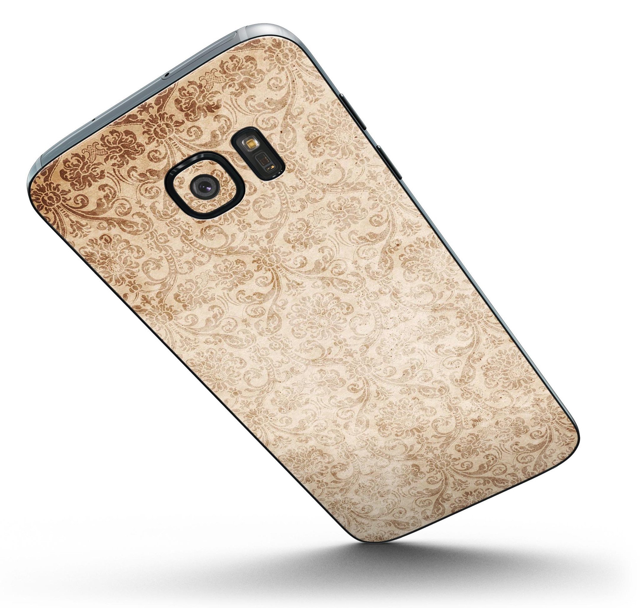 Faded Brown and Yellow Rococo Pattern skin kit for Samsung Galaxy S7 and S7 Edge, showcasing a stylish design with full-body coverage.