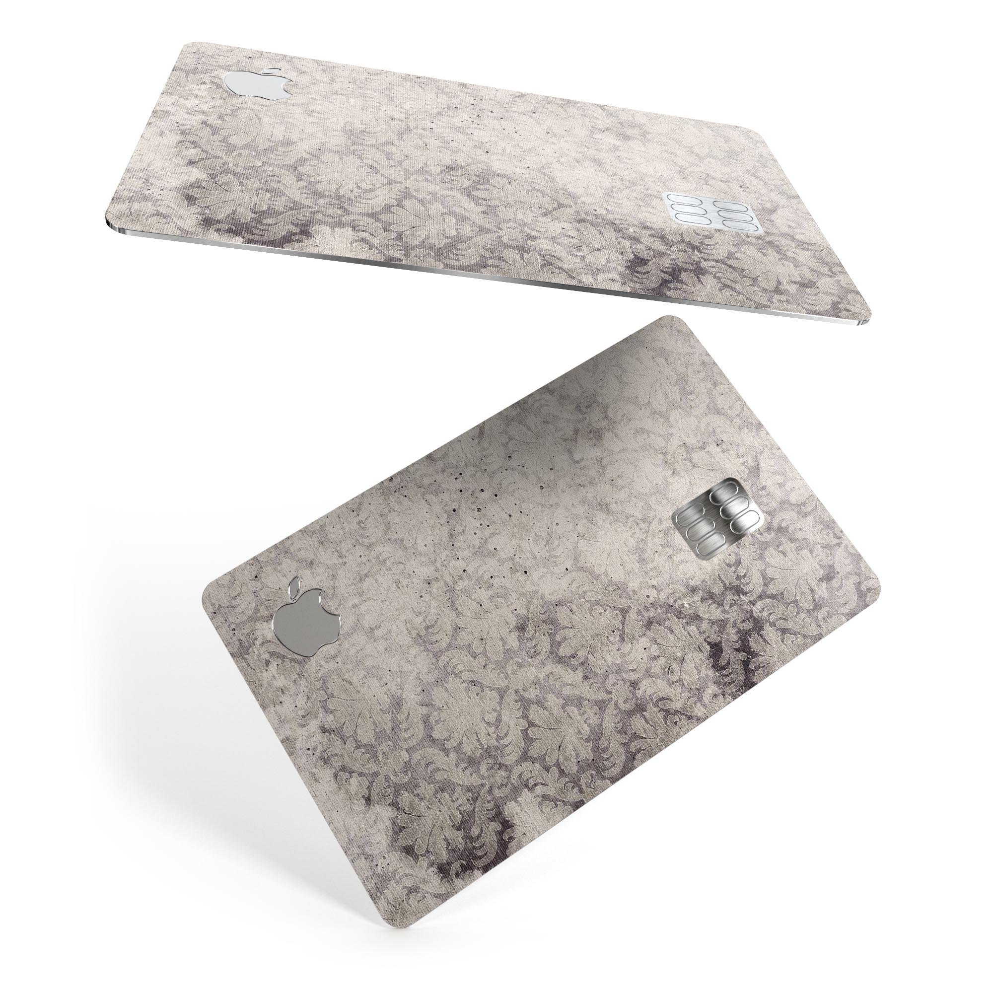 Faded Brown Damask Pattern protective decal skin for Apple Card, showcasing its elegant design and premium quality.