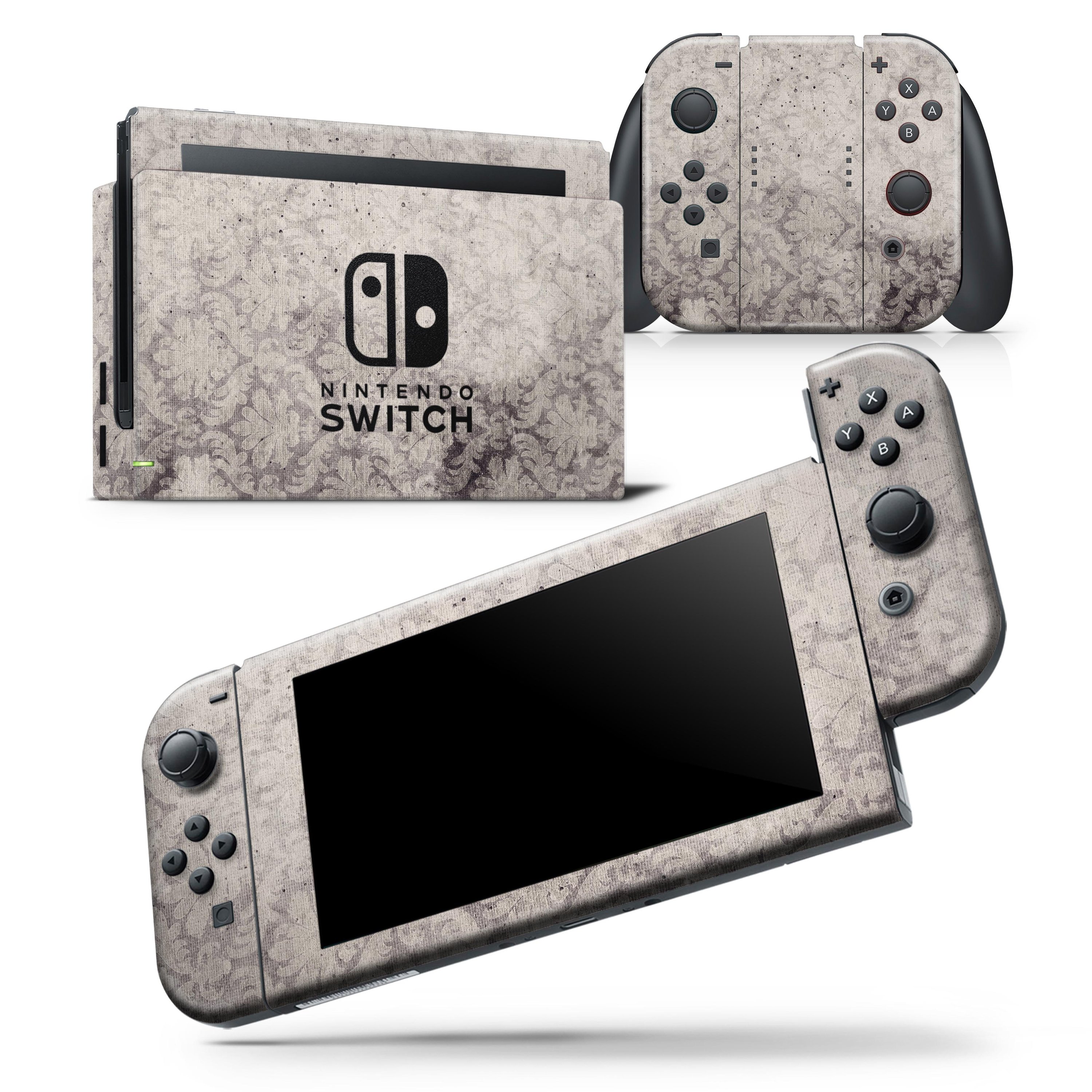 Faded Brown Damask Pattern skin wrap decal for Nintendo Switch Lite, showcasing intricate design and premium vinyl material.