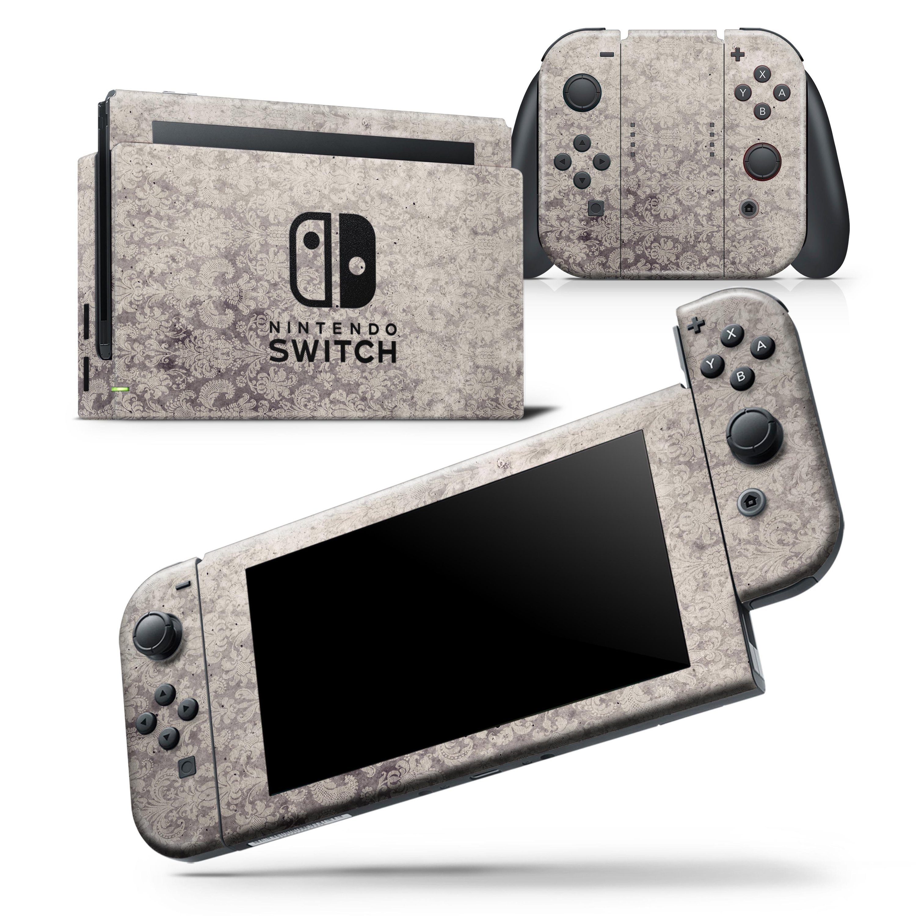 Faded Brown Vertical Damask Pattern Skin Wrap Decal for Nintendo Switch, showcasing a stylish design that fits snugly on the console and controllers.