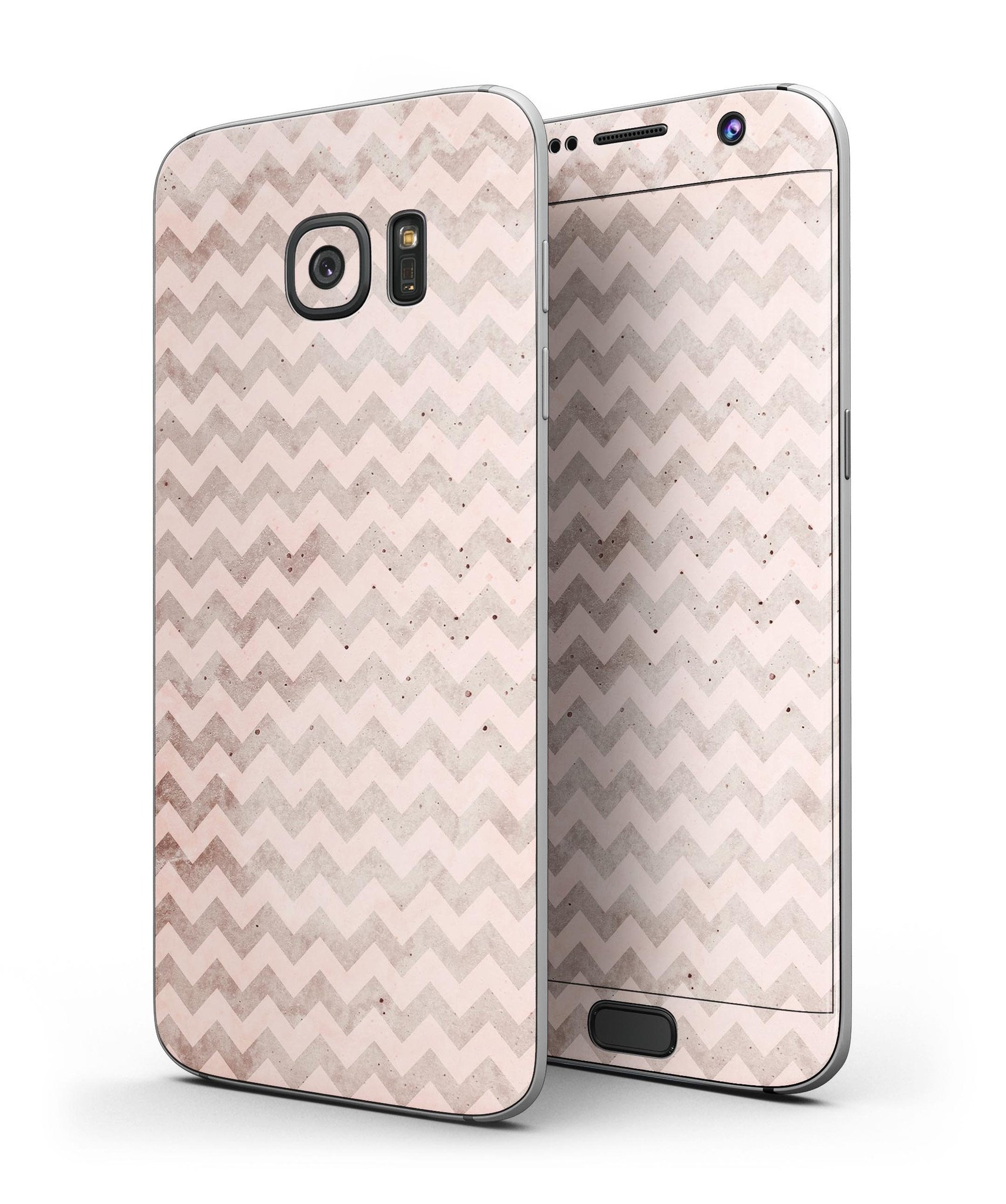 Faded Cocoa and Light Pink Chevron Pattern skin kit for Samsung Galaxy S7 and S7 Edge, showcasing a stylish design with full-body coverage.