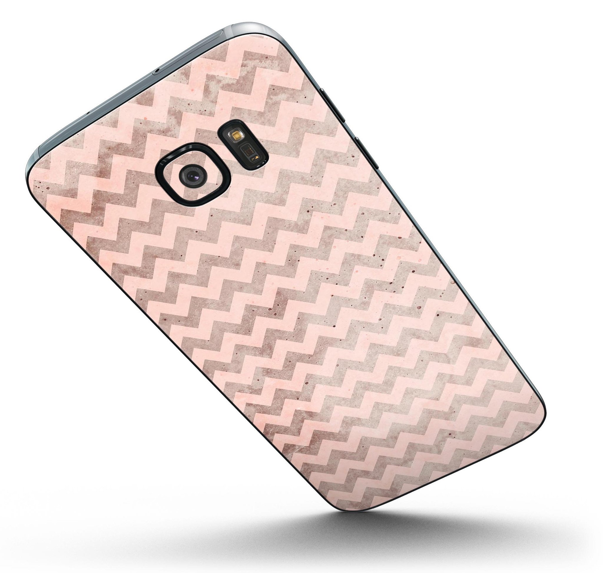 Faded Cocoa and Light Pink Chevron Pattern skin kit for Samsung Galaxy S7 and S7 Edge, showcasing a stylish design with full-body coverage.