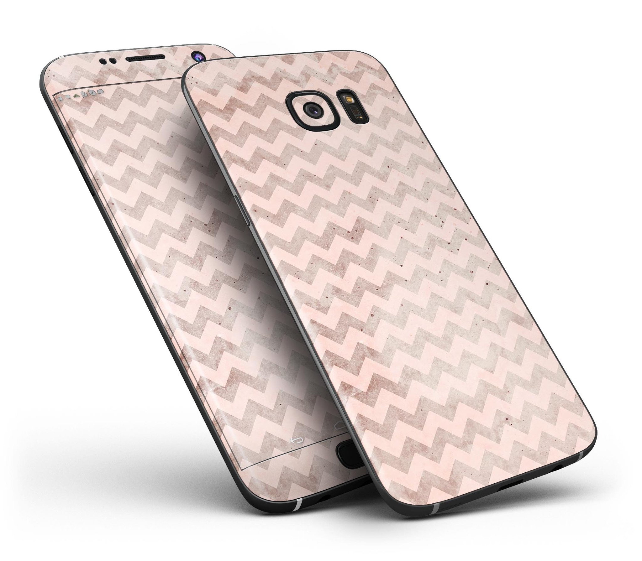 Faded Cocoa and Light Pink Chevron Pattern skin kit for Samsung Galaxy S7 and S7 Edge, showcasing a stylish design with full-body coverage.