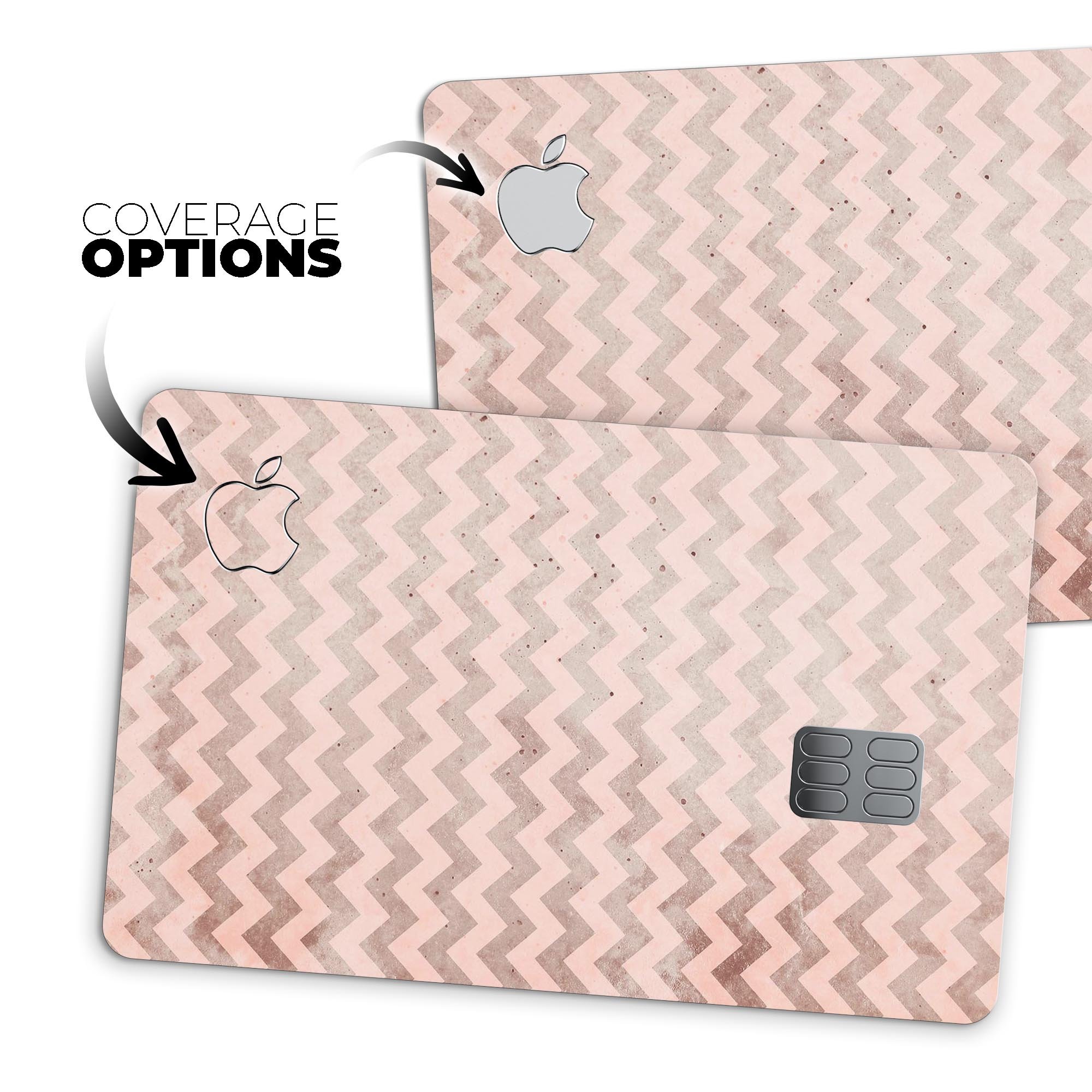 Faded Cocoa and Light Pink Chevron Pattern decal for Apple Card, showcasing its stylish design and premium quality.