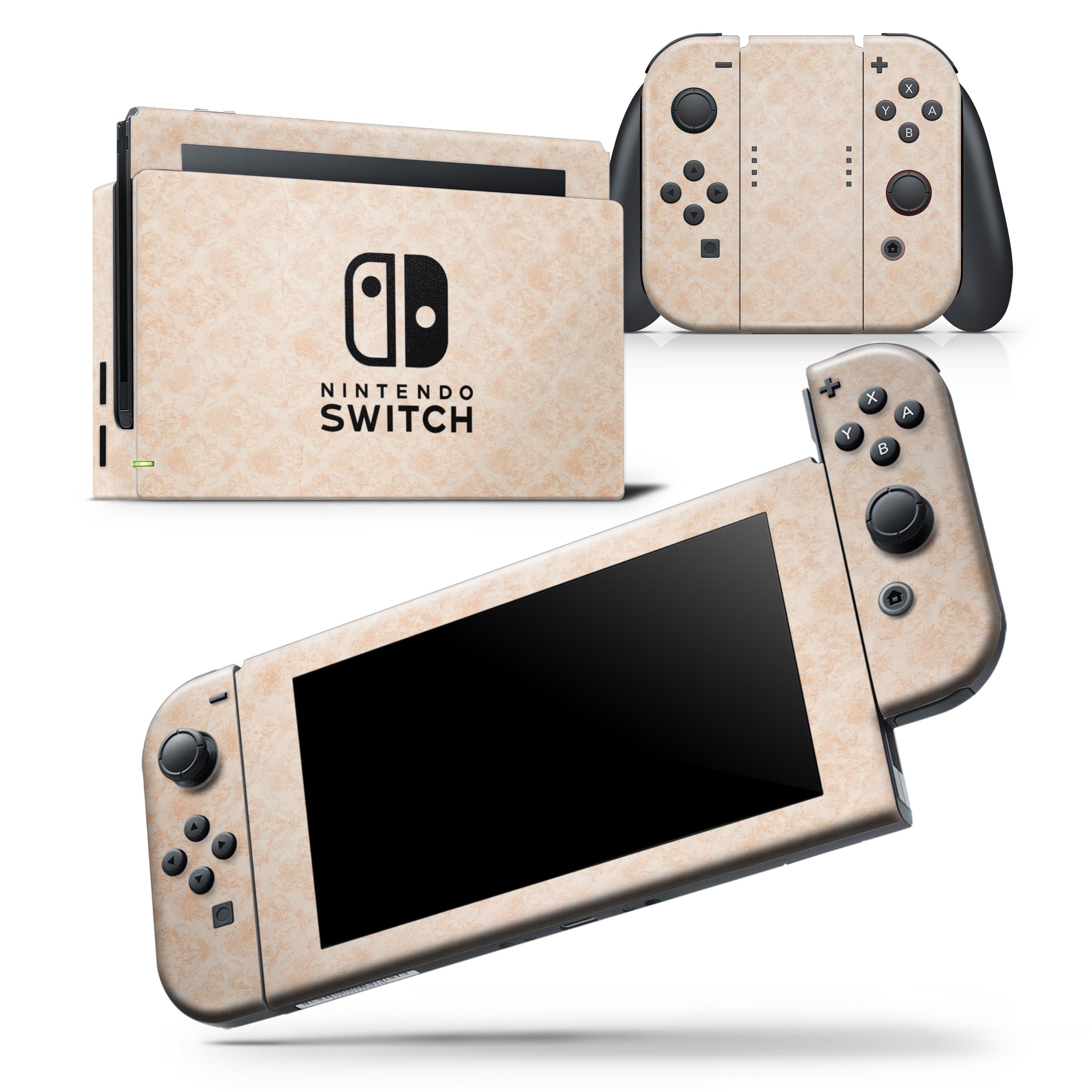 Faded Coral Grunge skin wrap decal for Nintendo Switch, showcasing vibrant colors and a stylish design that fits snugly on the console and controllers.