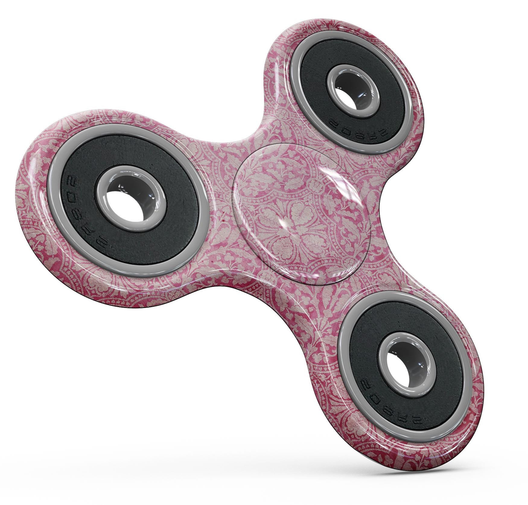 Faded deep pink damask pattern skin kit for fidget spinner, showcasing intricate design and premium vinyl material.