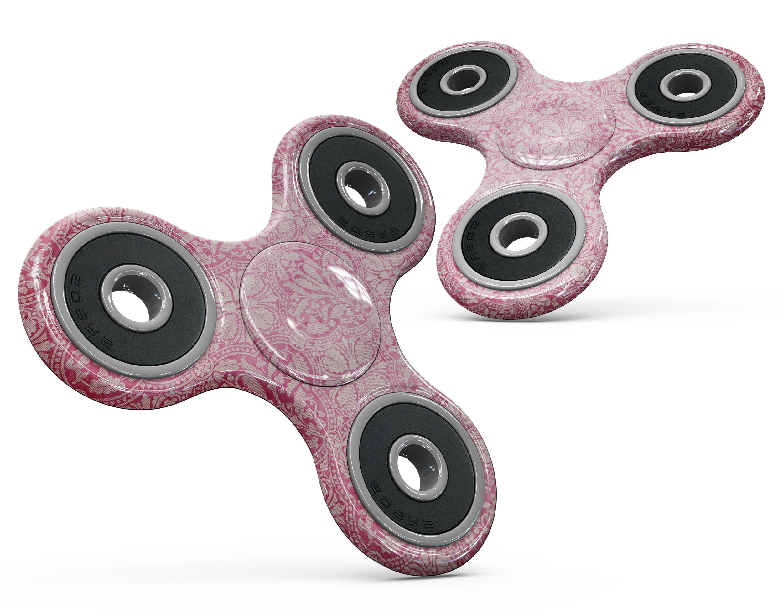 Faded deep pink damask pattern skin kit for fidget spinner, showcasing intricate design and premium vinyl material.