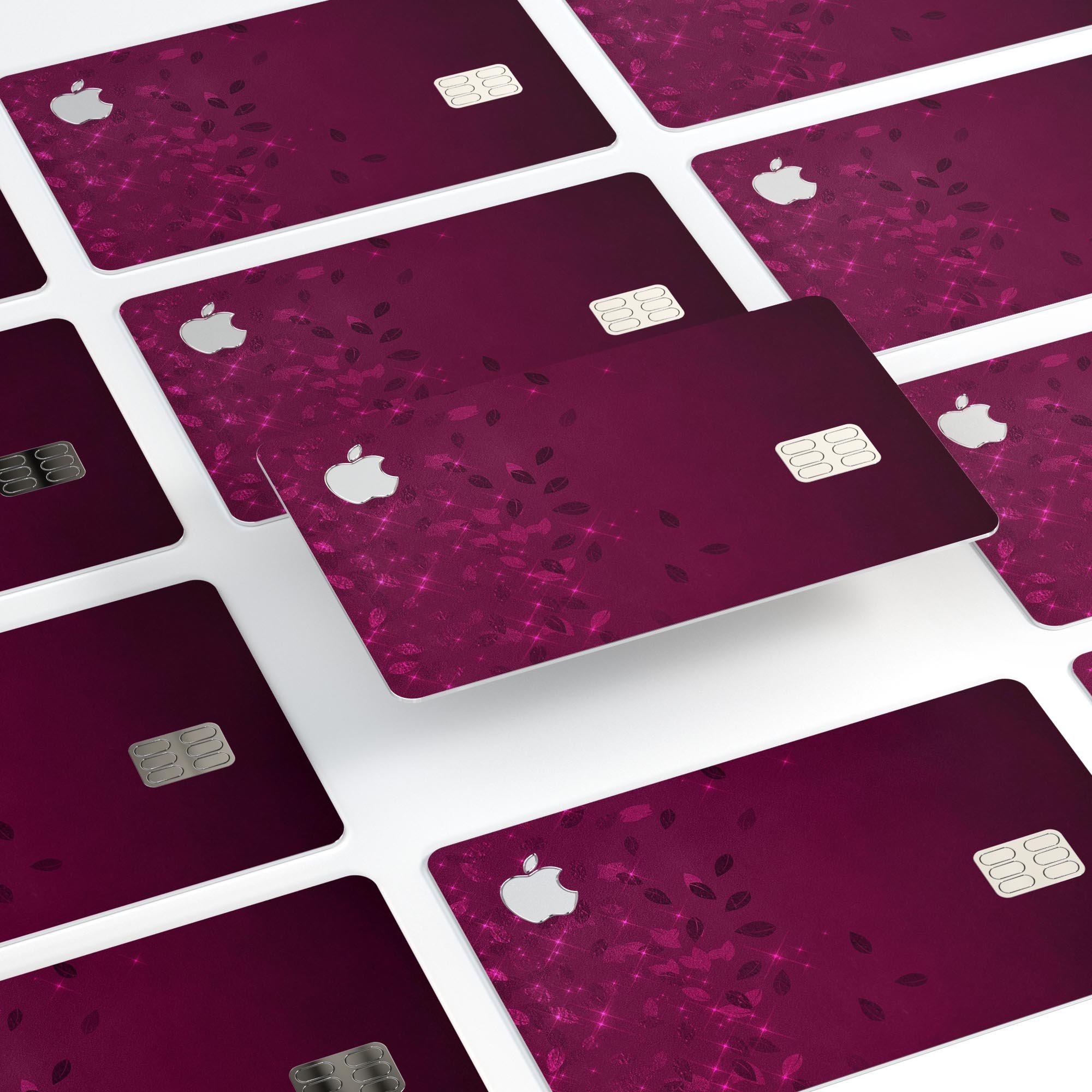 Faded Falling Leaves Of Burgundy decal skin for Apple Card, showcasing a stylish design with vibrant colors and a protective finish.