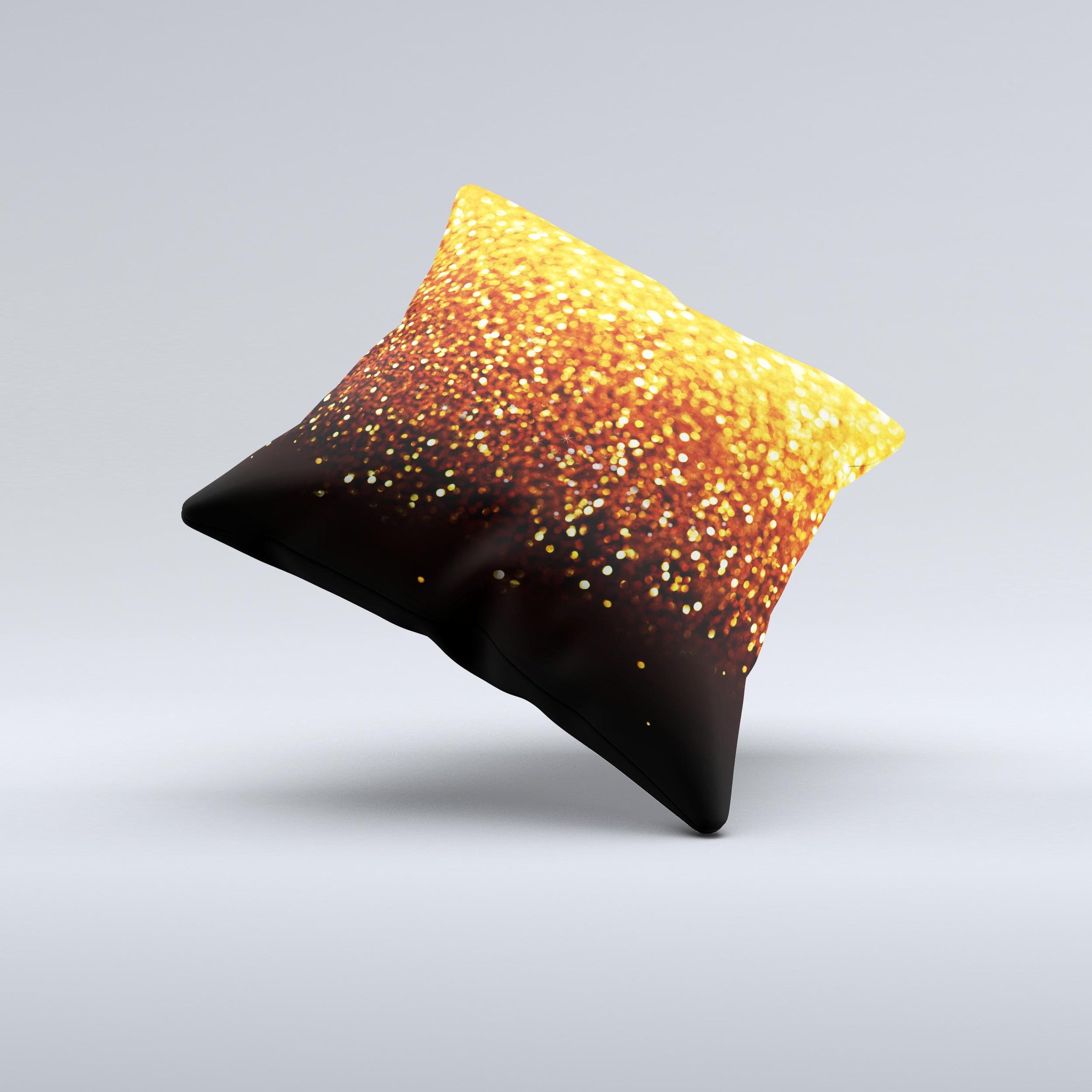 Faded Gold Glimmer Ink-Fuzed Decorative Throw Pillow showcasing a unique handmade design with a luxurious texture.