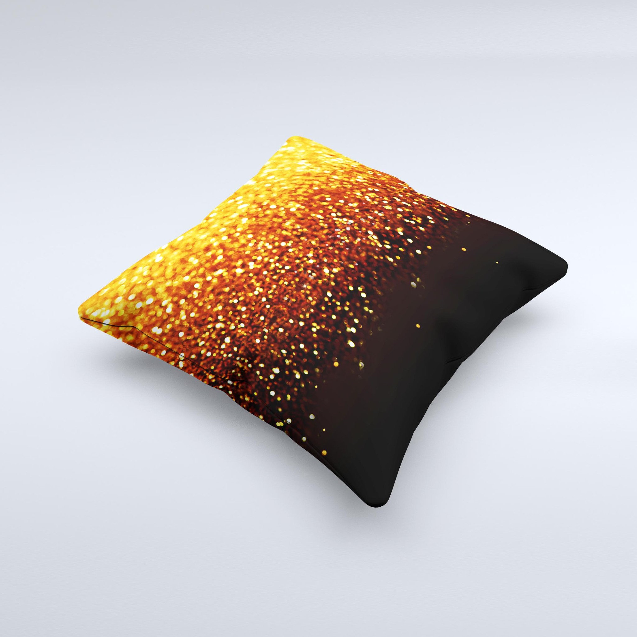 Faded Gold Glimmer Ink-Fuzed Decorative Throw Pillow showcasing a unique handmade design with a luxurious texture.