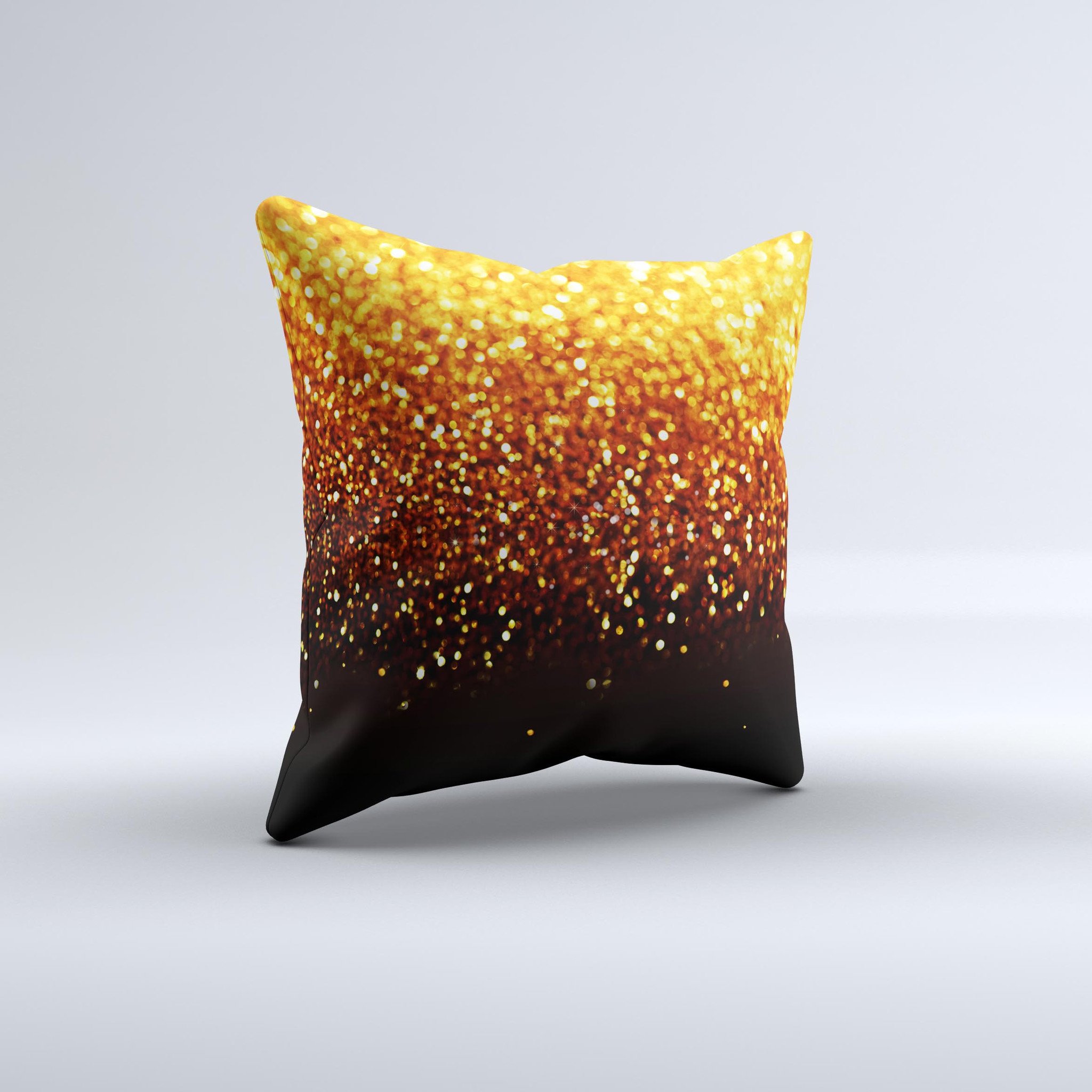 Faded Gold Glimmer Ink-Fuzed Decorative Throw Pillow showcasing a unique handmade design with a luxurious texture.