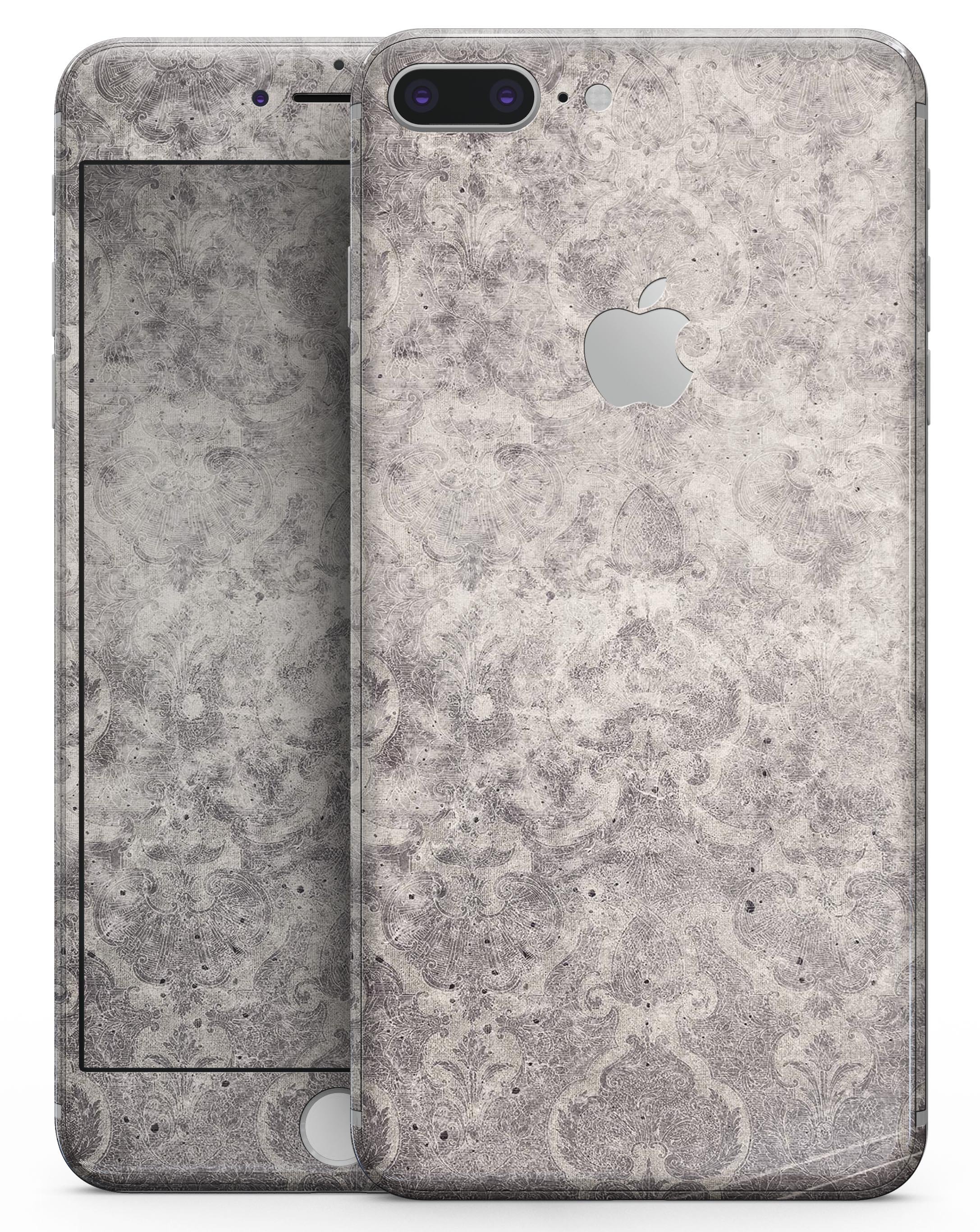 Faded Gray Cauliflower Damask Pattern skin for iPhone 8 and 8 Plus, showcasing intricate design and premium vinyl material.