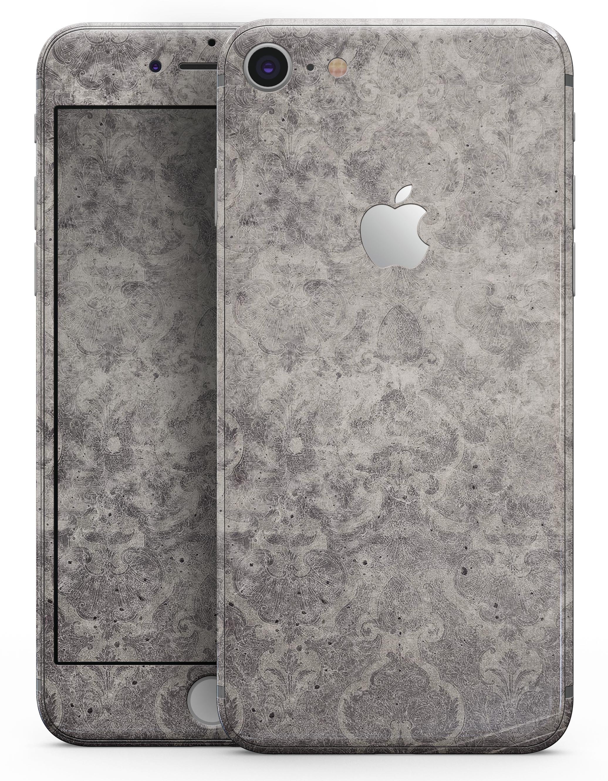 Faded Gray Cauliflower Damask Pattern skin for iPhone 8 and 8 Plus, showcasing intricate design and premium vinyl material.