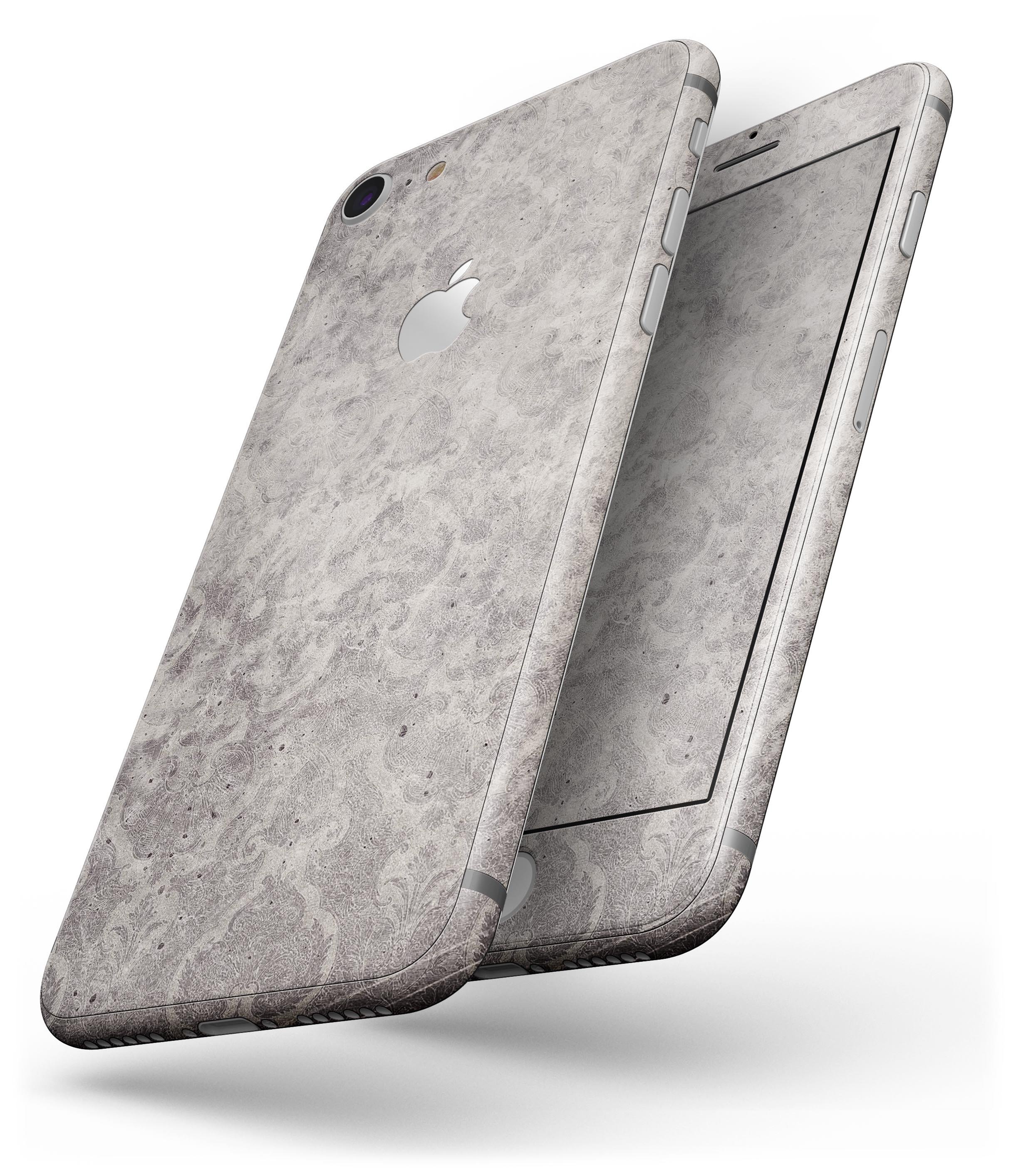 Faded Gray Cauliflower Damask Pattern skin for iPhone 8 and 8 Plus, showcasing intricate design and premium vinyl material.