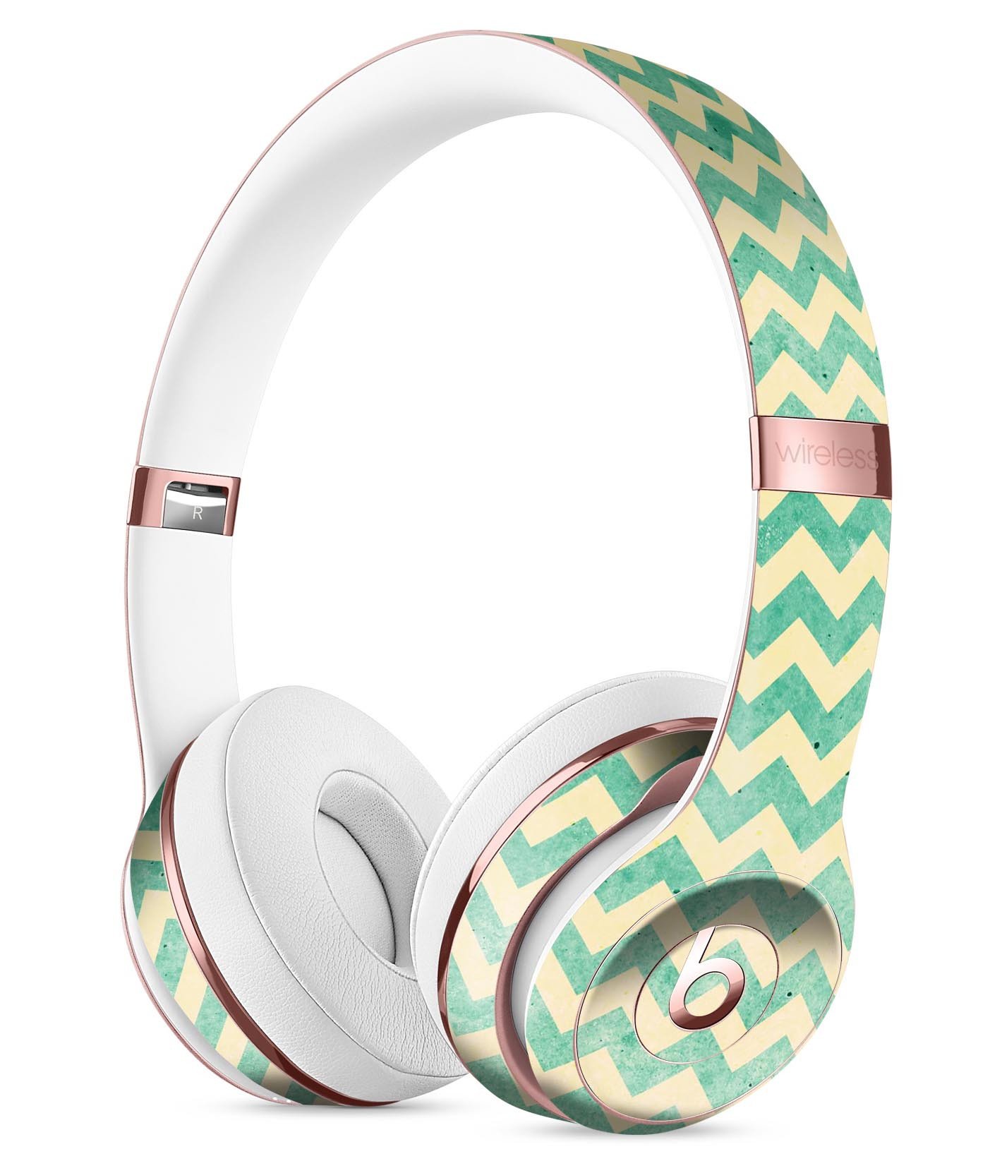 Faded Green Chevron Pattern Skin Kit for Beats by Dre Solo 3 Wireless Headphones, showcasing a stylish design and premium vinyl material.