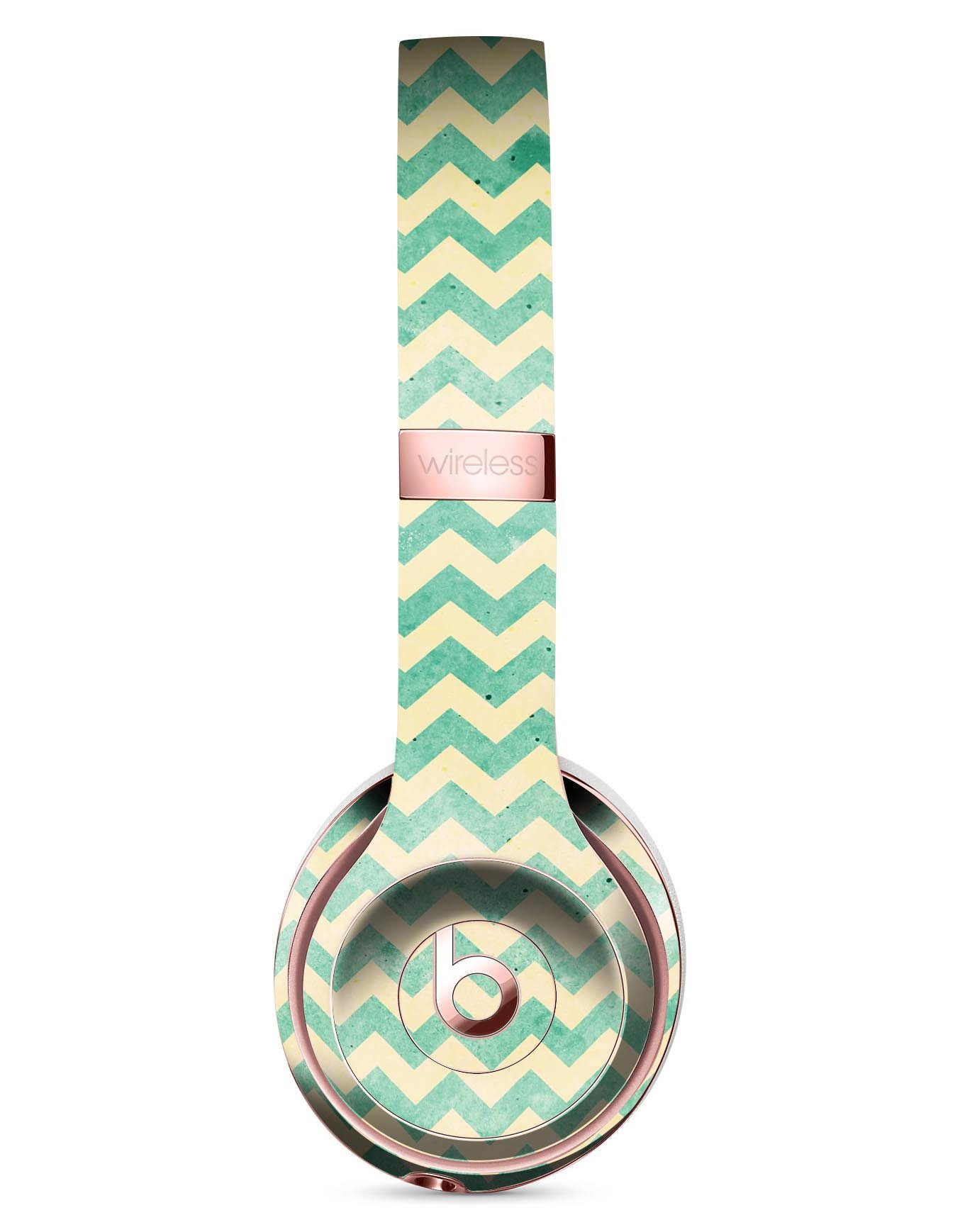 Faded Green Chevron Pattern Skin Kit for Beats by Dre Solo 3 Wireless Headphones, showcasing a stylish design and premium vinyl material.