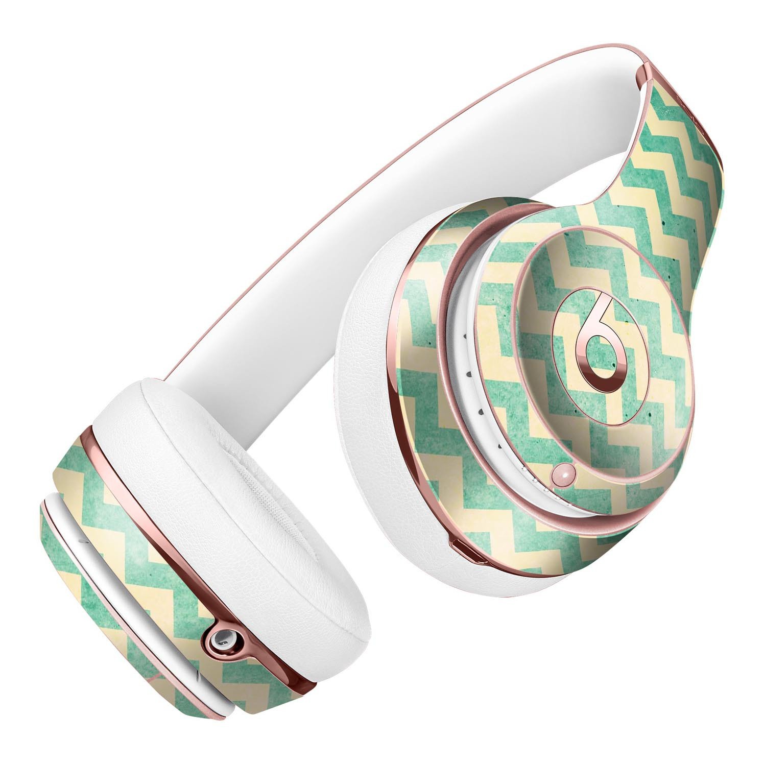 Faded Green Chevron Pattern Skin Kit for Beats by Dre Solo 3 Wireless Headphones, showcasing a stylish design and premium vinyl material.