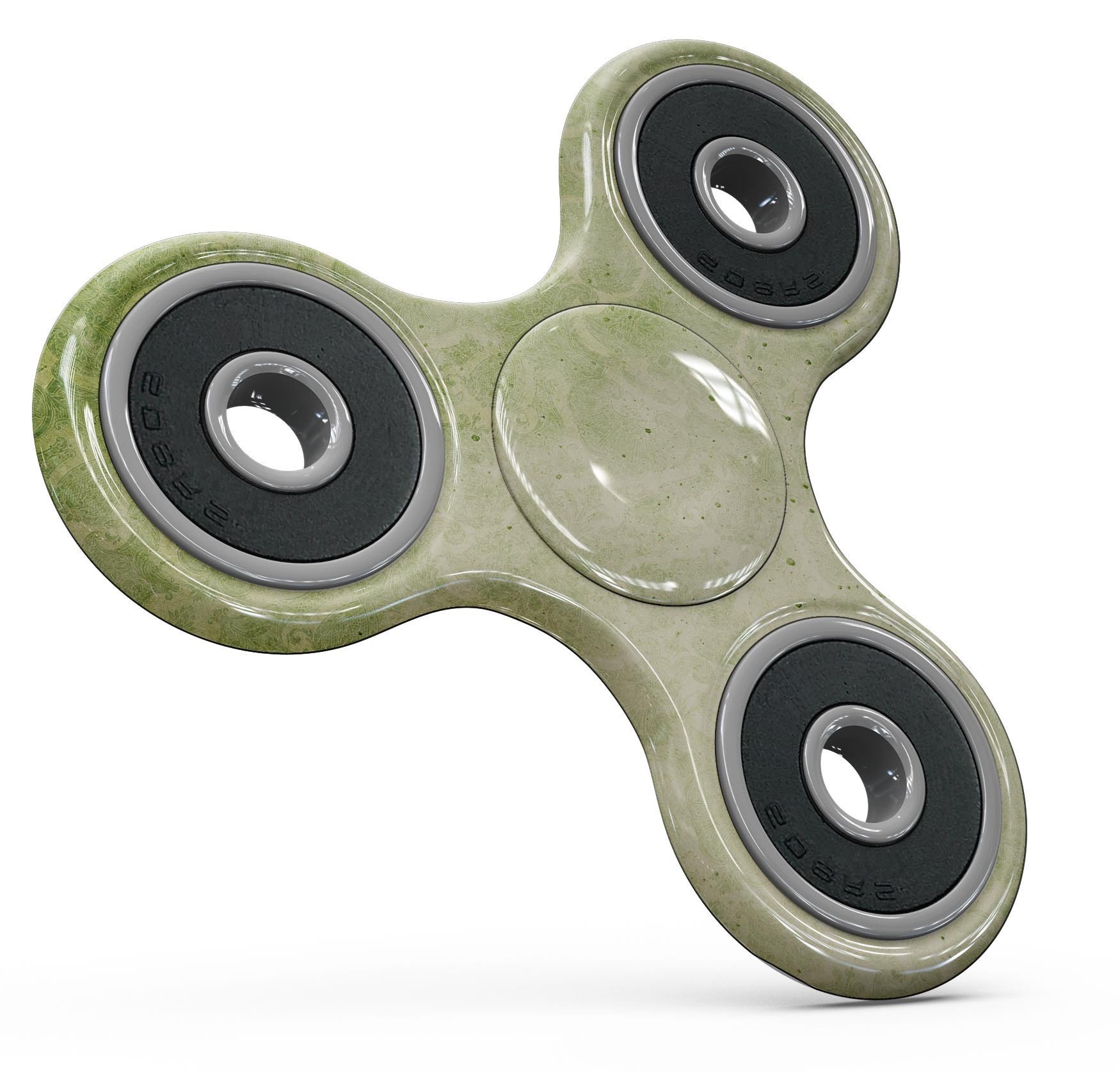 Faded green grunge damask pattern fidget spinner skin, showcasing its unique design and texture.