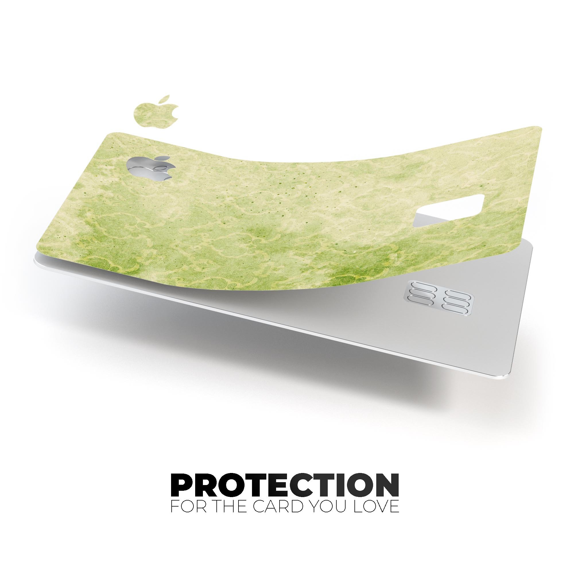 Faded Green Grunge Inflated Damask Pattern decal applied on an Apple Card, showcasing its stylish design and premium finish.