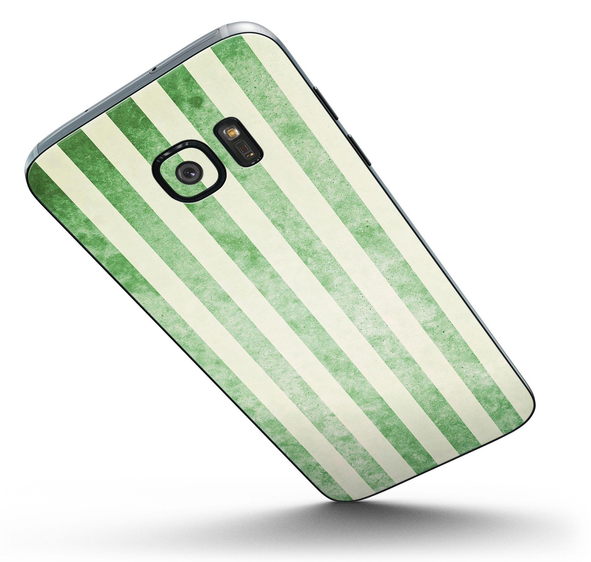 Faded Green Vertical Stripes Full Body Skin-Kit for Samsung Galaxy S7/S7 Edge, showcasing a stylish design and premium vinyl material.