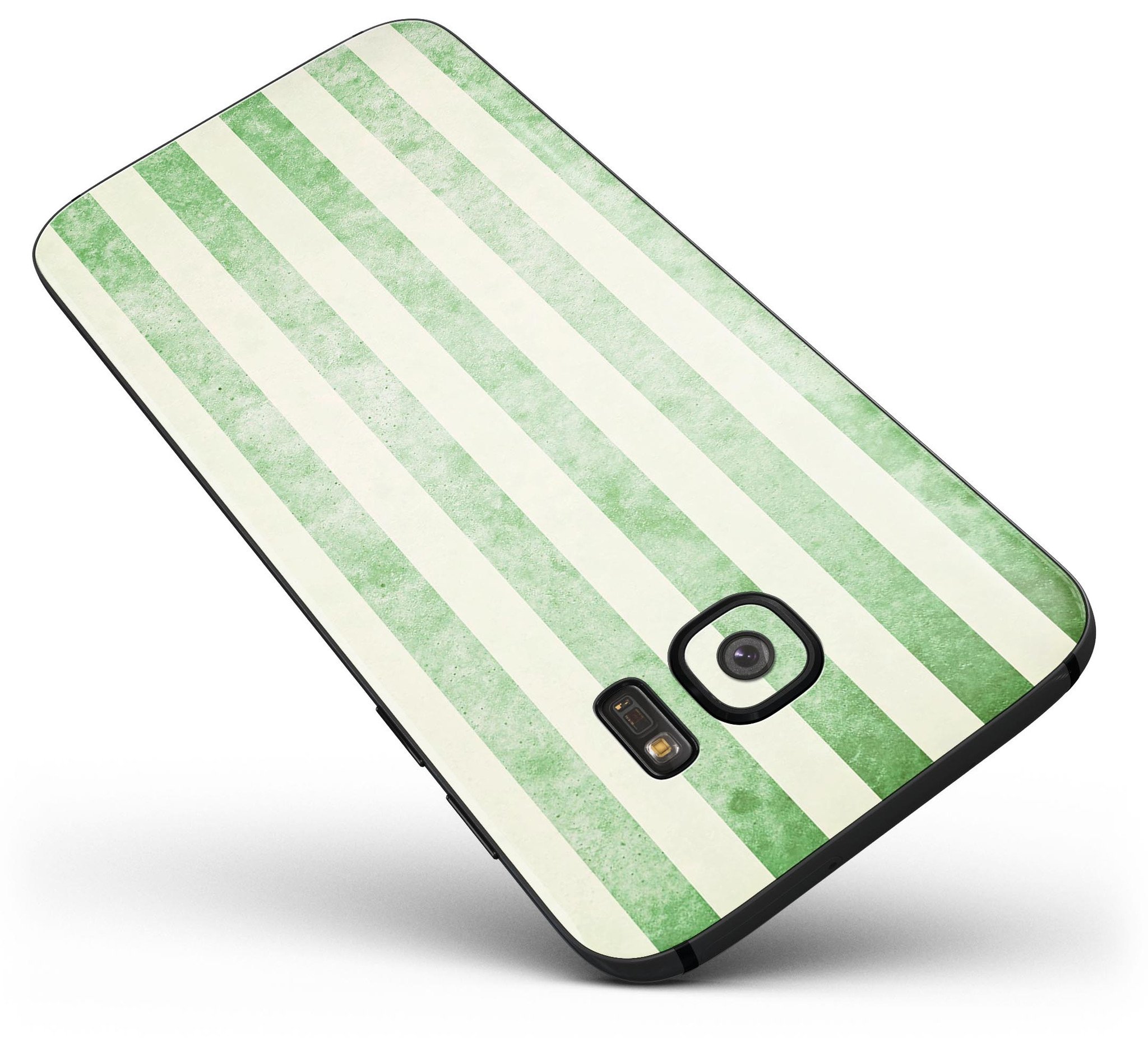 Faded Green Vertical Stripes Full Body Skin-Kit for Samsung Galaxy S7/S7 Edge, showcasing a stylish design and premium vinyl material.