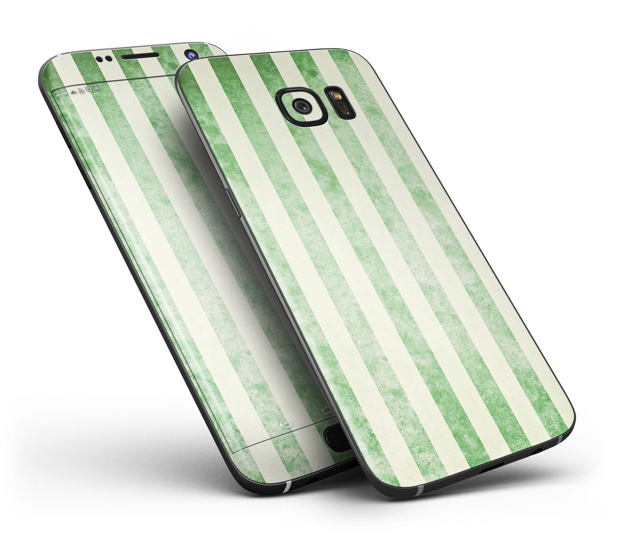 Faded Green Vertical Stripes Full Body Skin-Kit for Samsung Galaxy S7/S7 Edge, showcasing a stylish design and premium vinyl material.