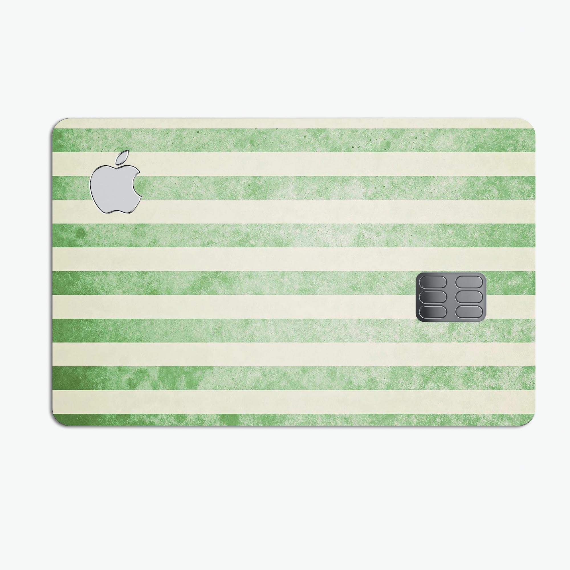 Faded Green Vertical Stripes decal skin for Apple Card, showcasing a stylish design with premium vinyl material.