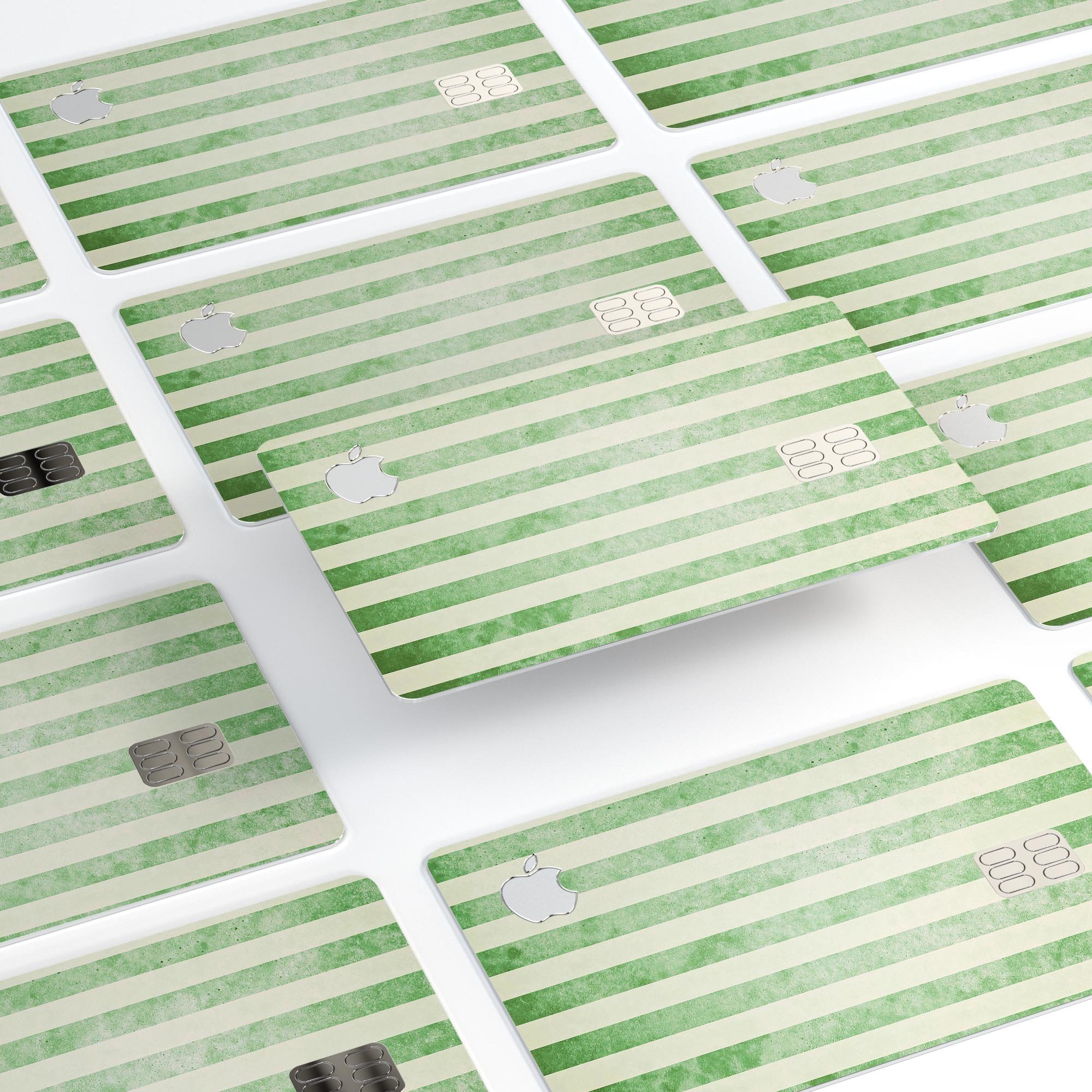 Faded Green Vertical Stripes decal skin for Apple Card, showcasing a stylish design with premium vinyl material.